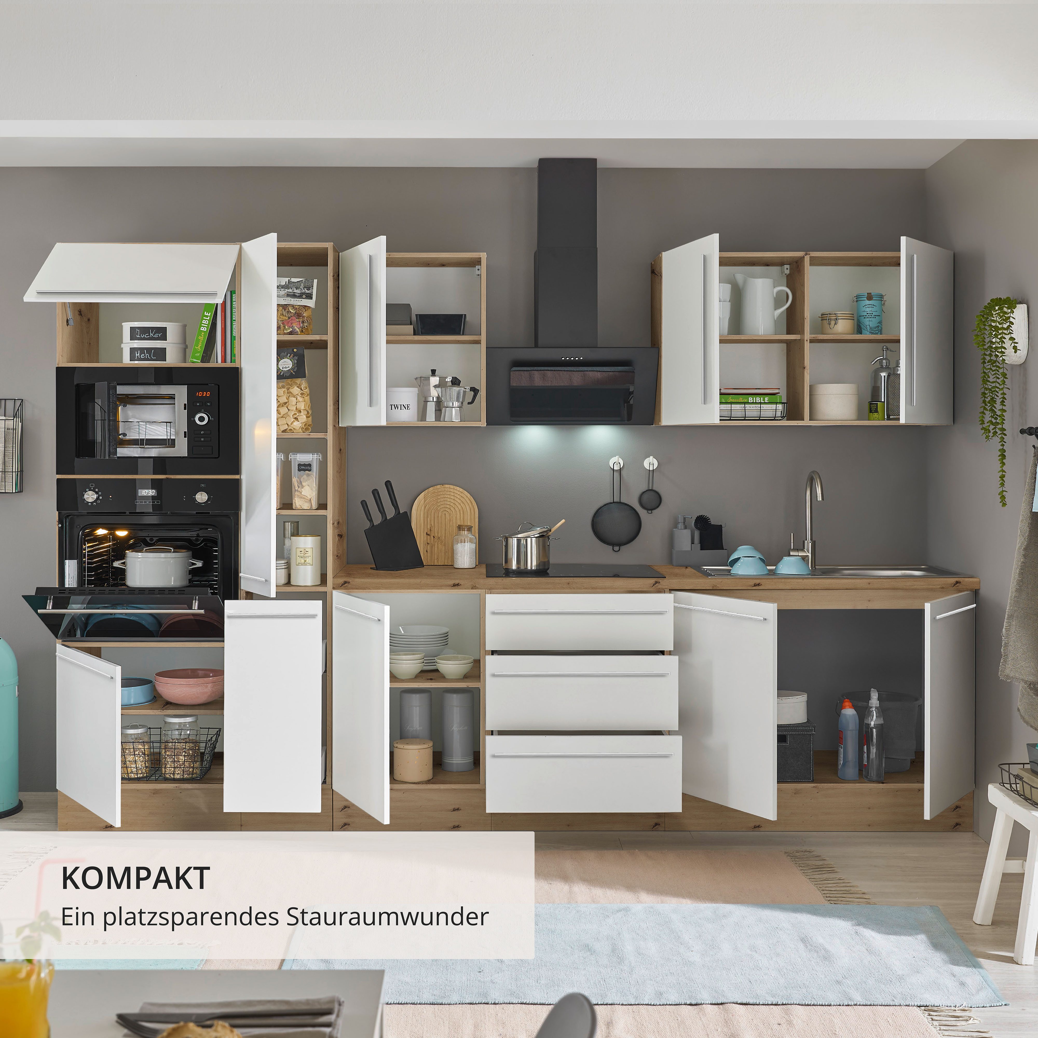 KOCHSTATION Küchenzeile Florida, Breite 300 cm, wahlweise mit E-Geräten,Softclose für Türen/Schubkästen