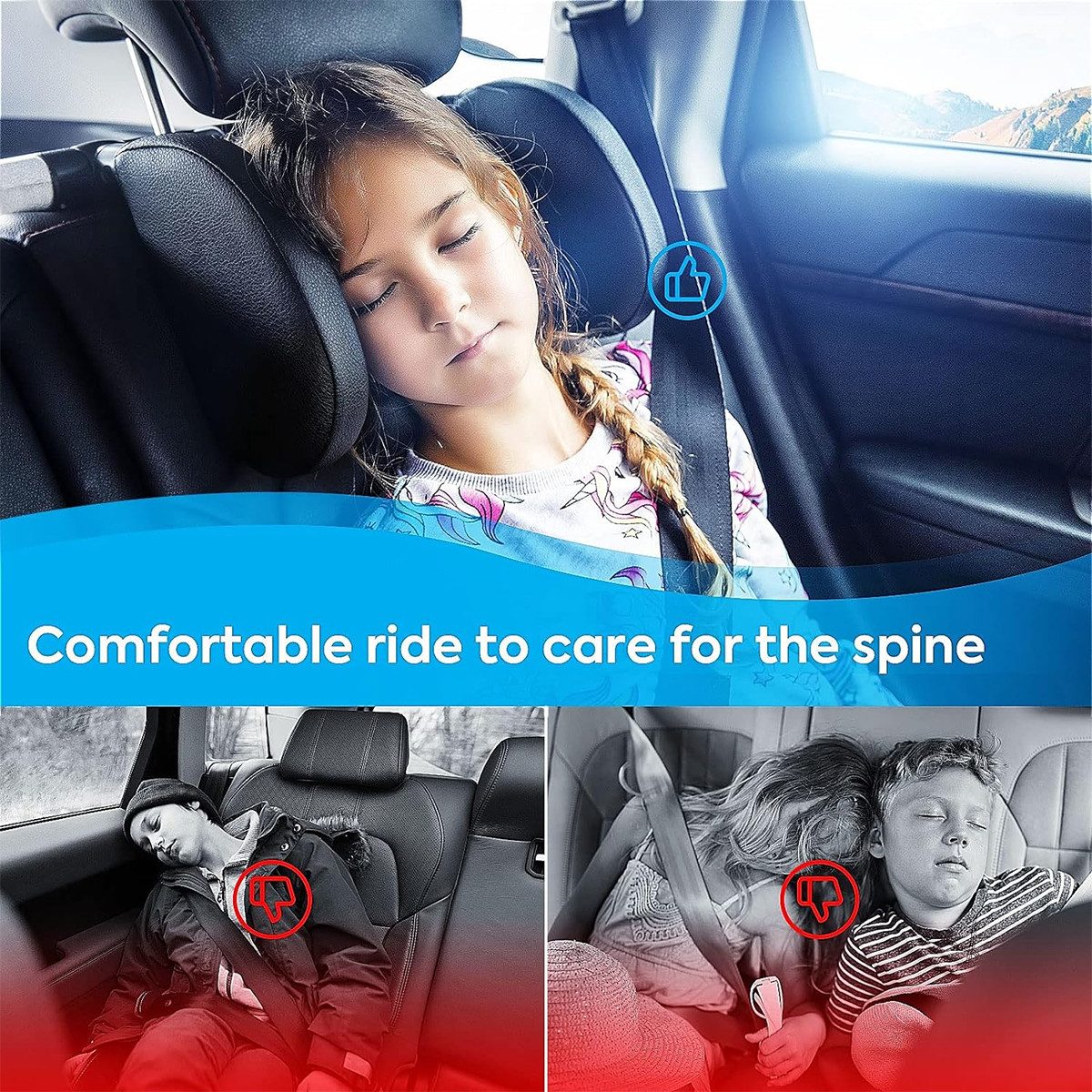 Happy Home Autokopfstütze Auto Kopfkissen Einstellbar 180° Nackenstütze Schlaf Kopfstütze