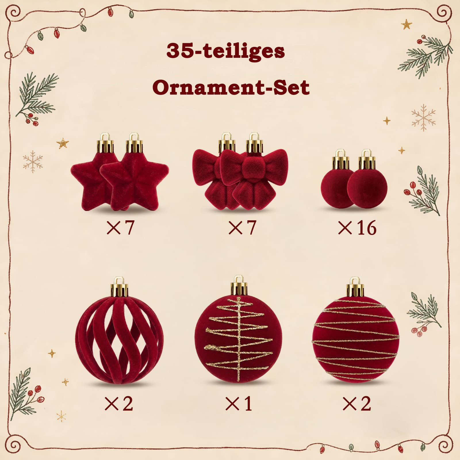 Bomiclss Weihnachtsbaumkugel Weihnachtsdeko Weihnachtskugeln 35-teiliges Set,Weihnachtsbaumschmuck (35 St), für Innen oder Außen Weihnachtsbaum – Bild 4 von 5