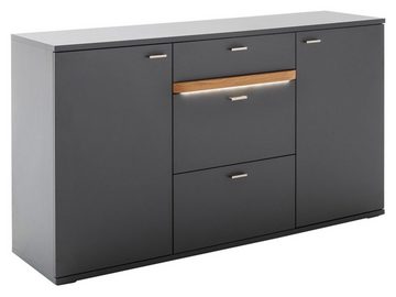 MCA furniture Sideboard MARSALLA, Royal Grau Dekor, Balkeneiche massiv, mit LED-Frontbeleuchtung, 2 Türen, 3 Schubladen, B 160 x H 89 x T 44 cm