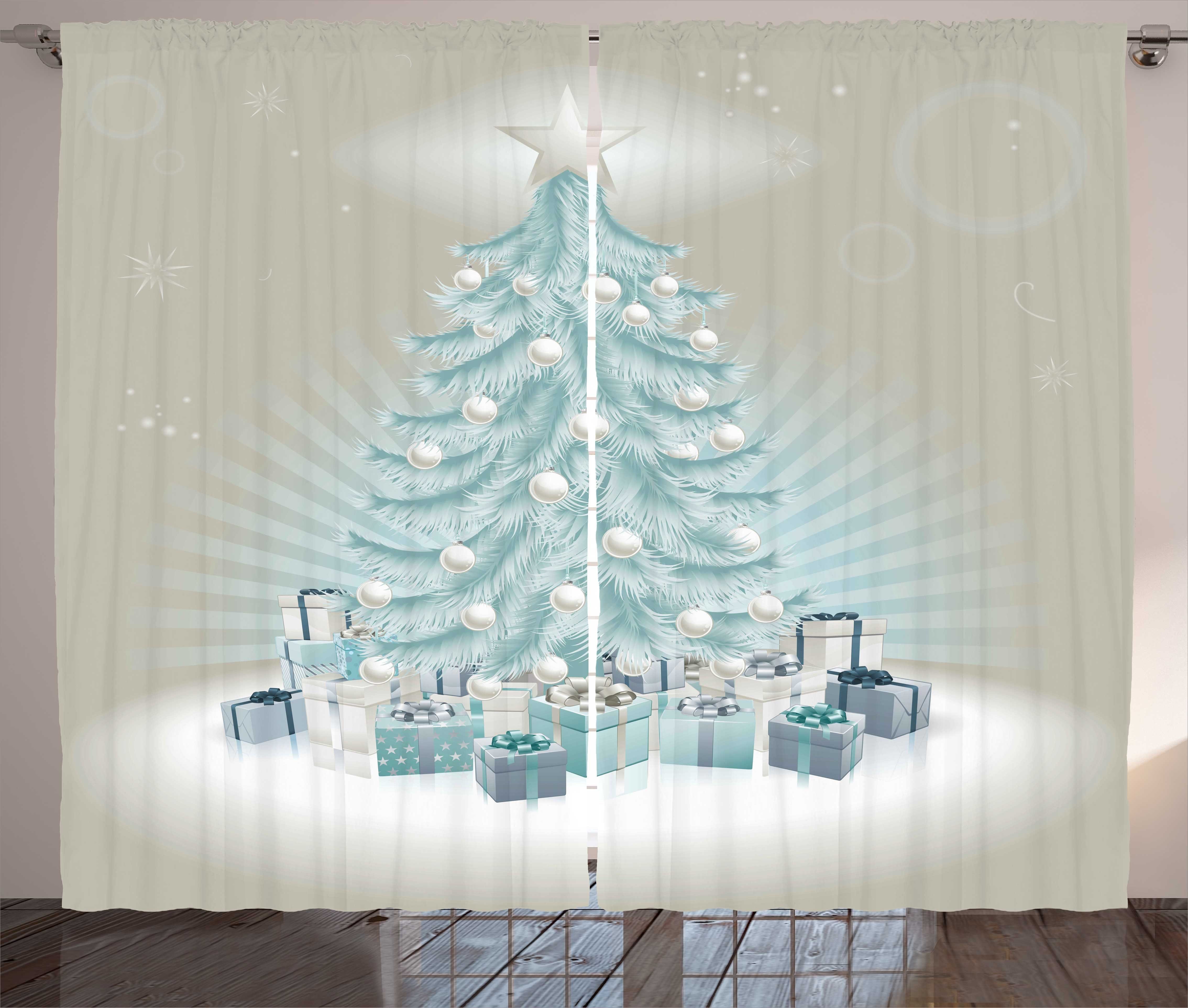Gardine Schlafzimmer Kräuselband Vorhang mit Schlaufen und Haken, Abakuhaus, Weihnachten Xmas Tree Presents