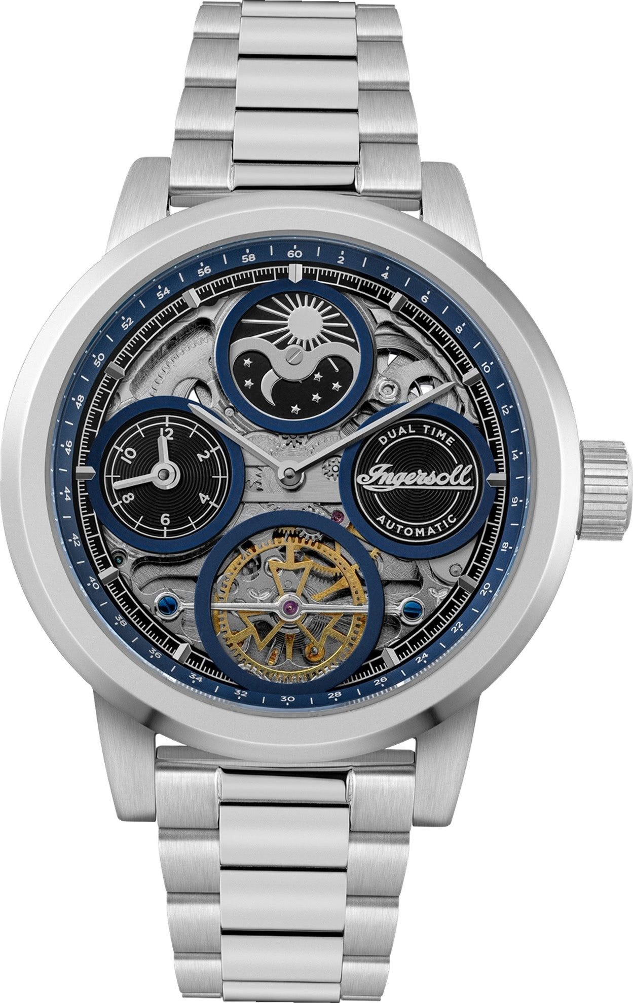 Ingersoll Quarzuhr Ingersoll Herrenuhr Edelstahl silber, (Analoguhr), Herren Armbanduhr rund, Edelstahlarmband silber, Outdoor