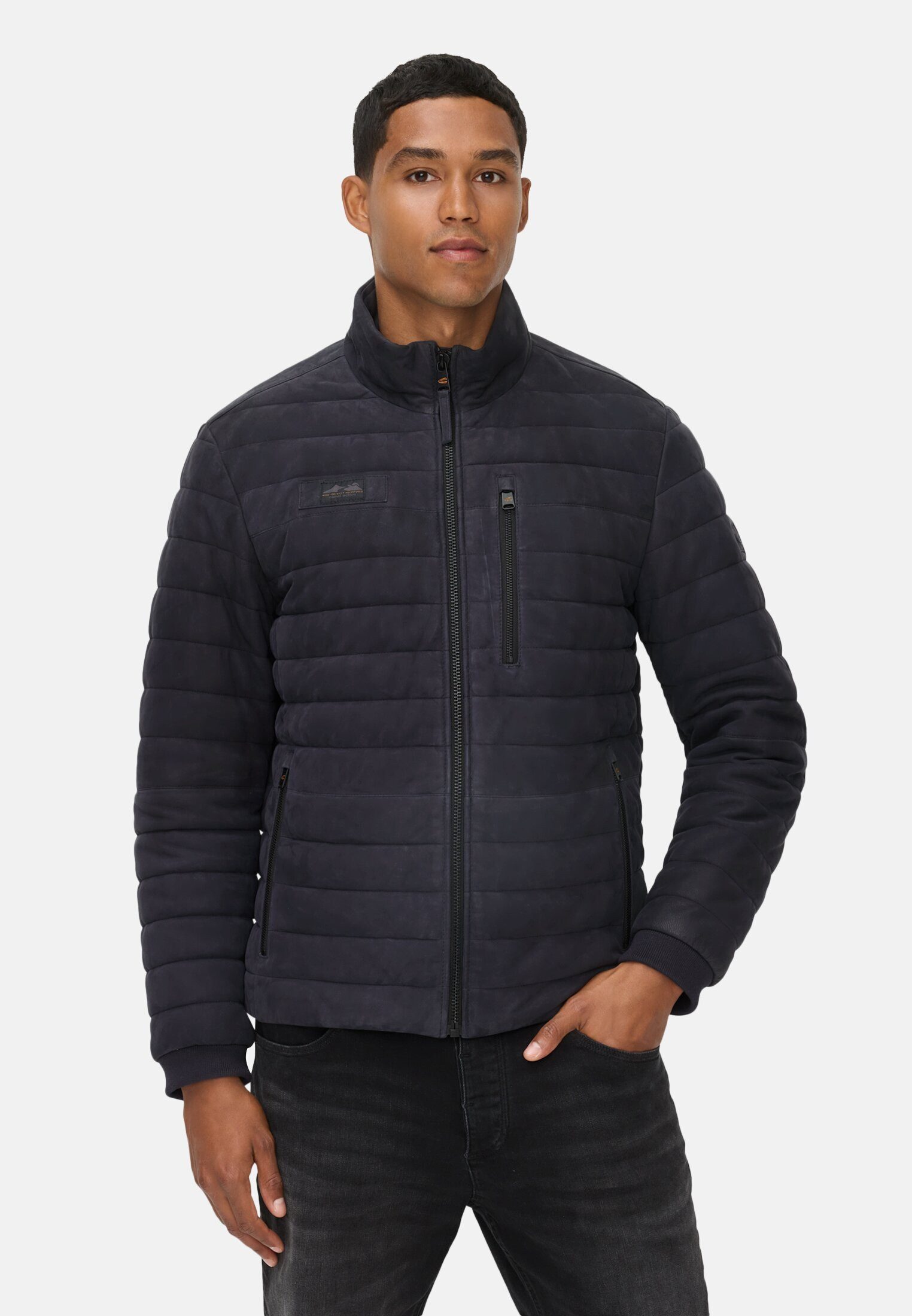 camel active Lederjacke mit Stehkragen und Brusttasche Langarm