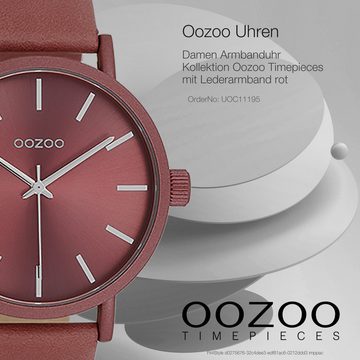 OOZOO Quarzuhr Oozoo Damen Armbanduhr Timepieces Analog, (Analoguhr), Damenuhr rund, groß (ca. 42mm), Lederarmband altrosa, Fashion