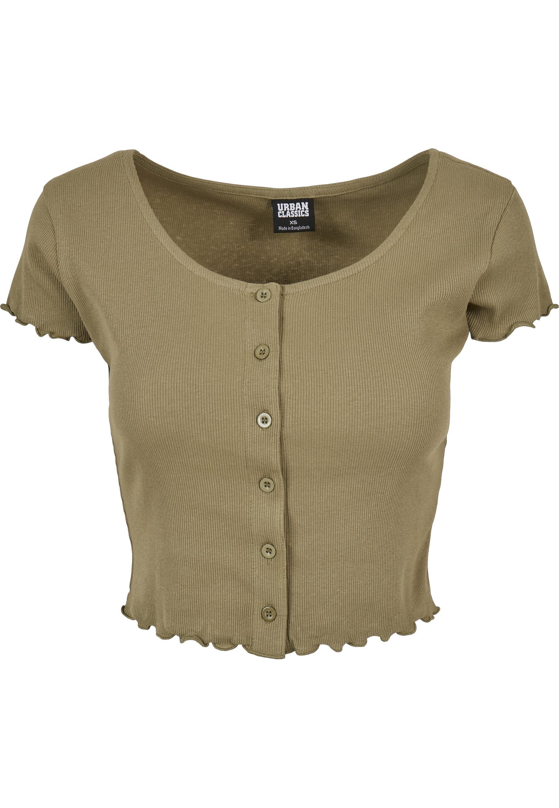 URBAN CLASSICS Kurzarmshirt Urban Classics Damen Ladies Cropped Button Up Rib Tee (1-tlg)