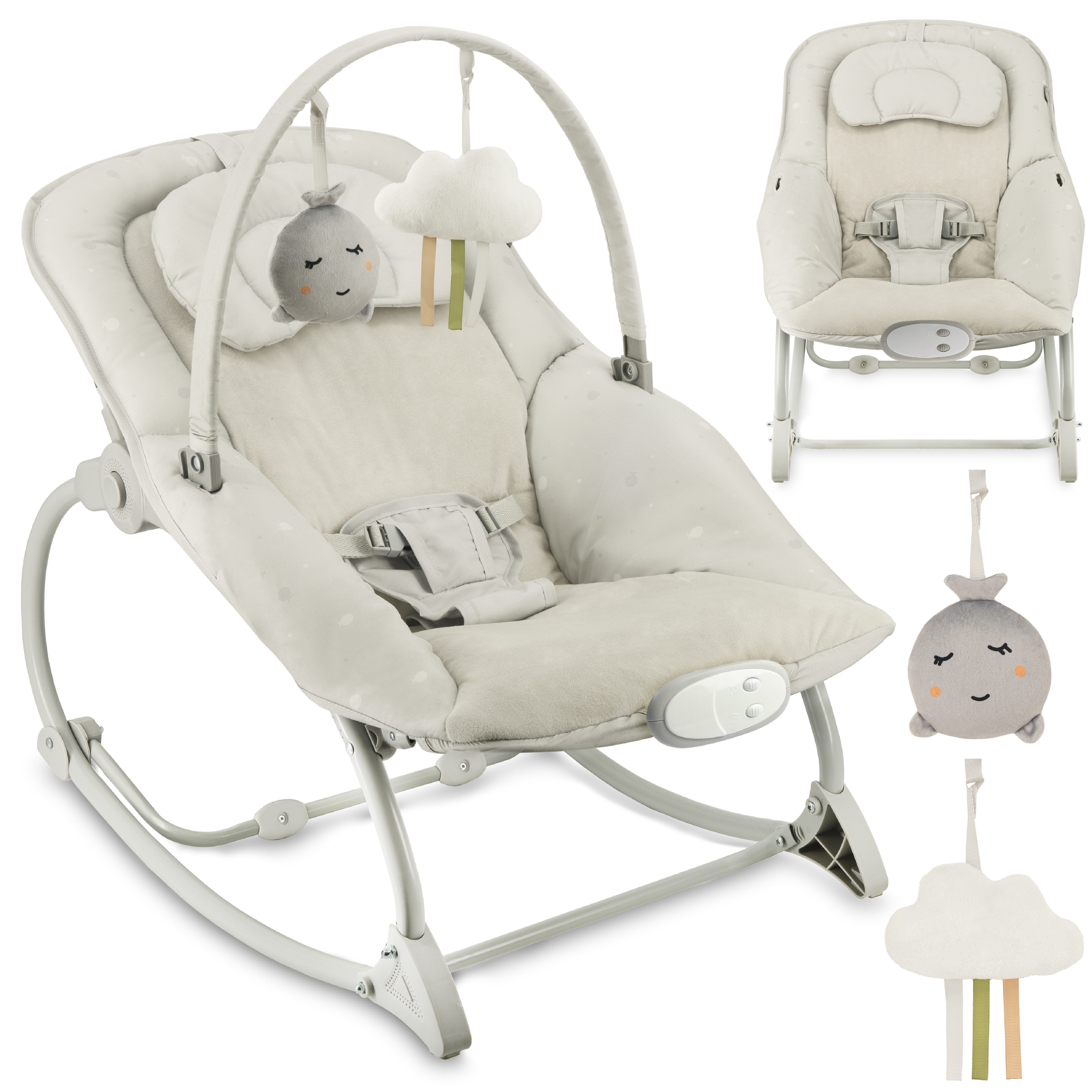 MoMi Babywippe Lapis, mit Vibration, 8 Melodien und verstellbarer Rückenlehne