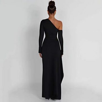 FIDDY Abendkleid Kleid mit schrägem Ausschnitt einärmeligem Schlitz- Kleid-Abendkleid