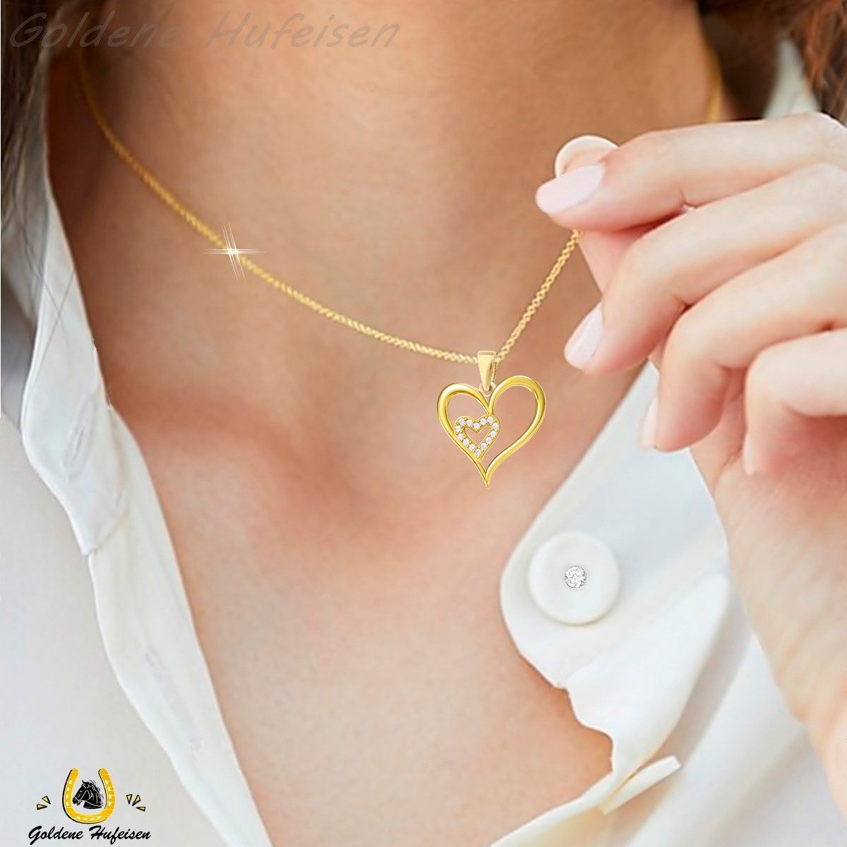 Goldene Hufeisen Kette mit Anhänger Herz günstig online kaufen