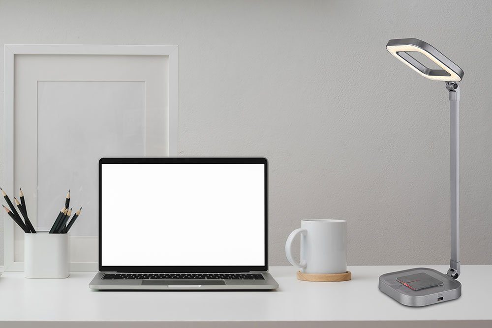 H grau Tischlampe ALU Schreibtisch fest weiß RGB verbaut, Tageslichtweiß, LED-Leuchtmittel Warmweiß, Kaltweiß, Touchdimmer Neutralweiß, etc-shop Farbwechsel, Leuchte LED Schreibtischlampe, 8W