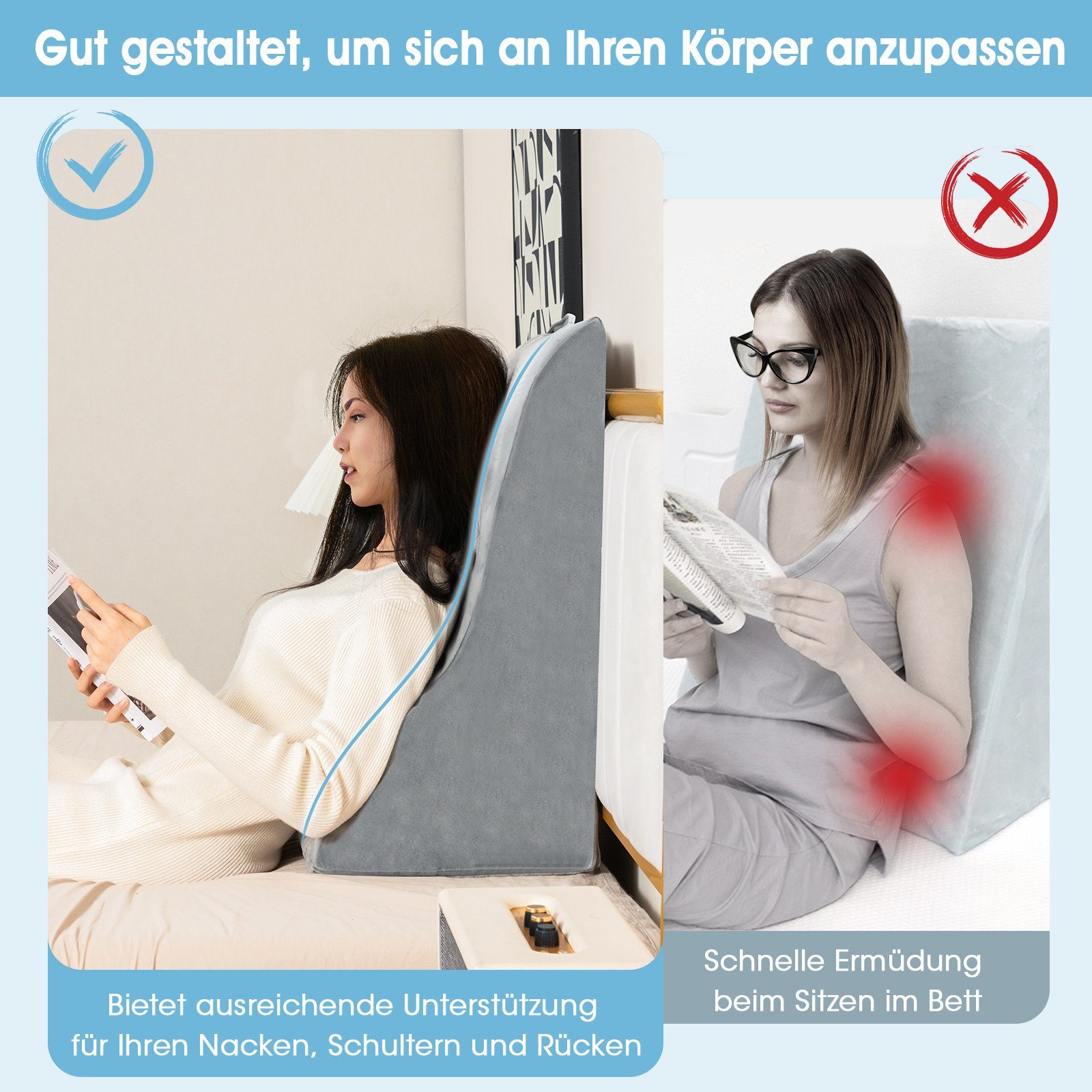 COSTWAY Keilkissen, 1-tlg., Lesekissen für Bett und Sofa, mit waschbarem Bezug