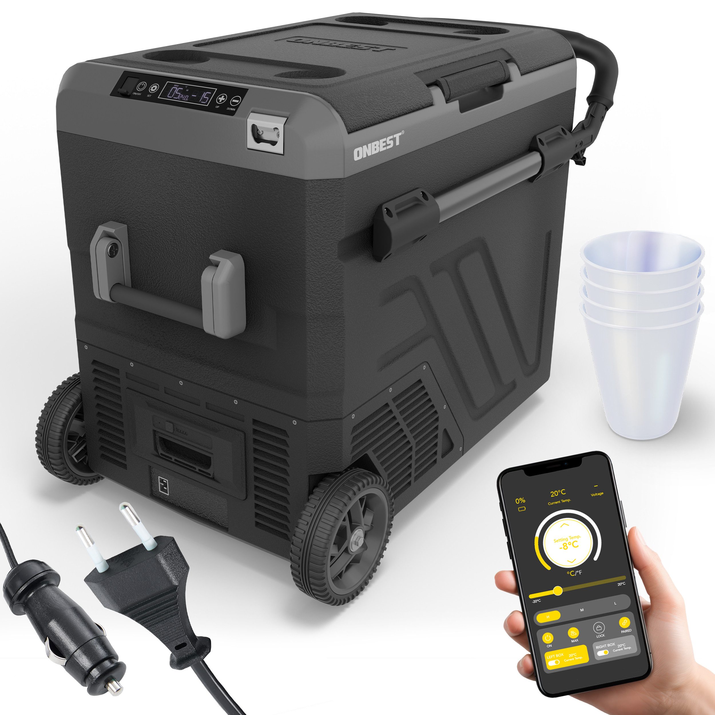 Onbest Kühlbox Kompressor inklusive 4 Trinkbecher mit APP-Steuerung