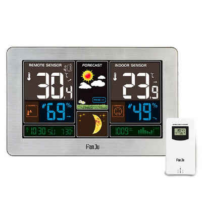 Fangqi Funkwetterstation,Funk-Außensensor mit LCD-Display mit Alarmfunktion Wetterstation (Innen/Außentemperatur Feuchtigkeit,Luftdruck,Temperatur und Frostalarm)