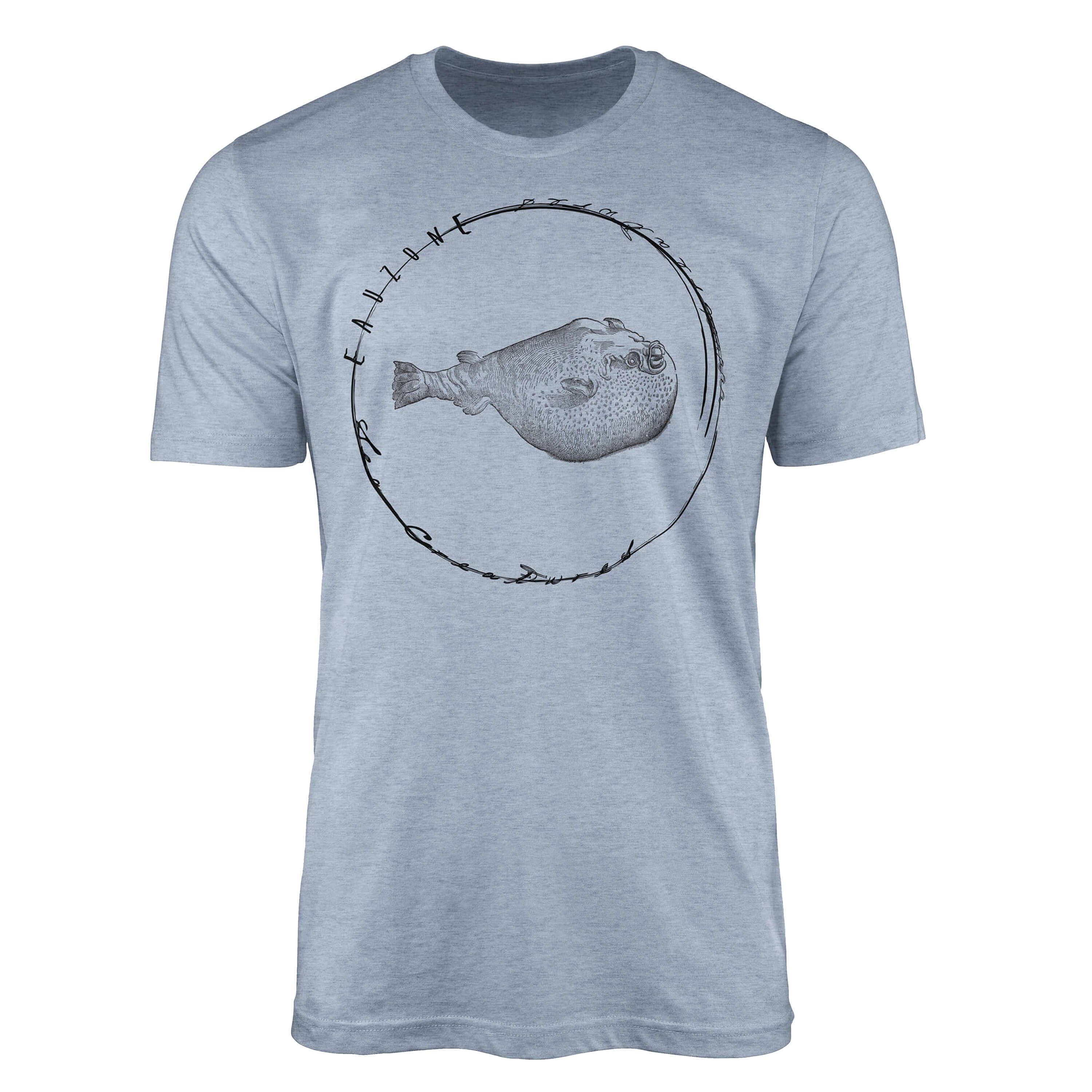 Sinus Art T-Shirt T-Shirt Tiefsee Fische - Serie: Sea Creatures, feine Struktur und sportlicher Schnitt / Sea 089 Stonewash Denim