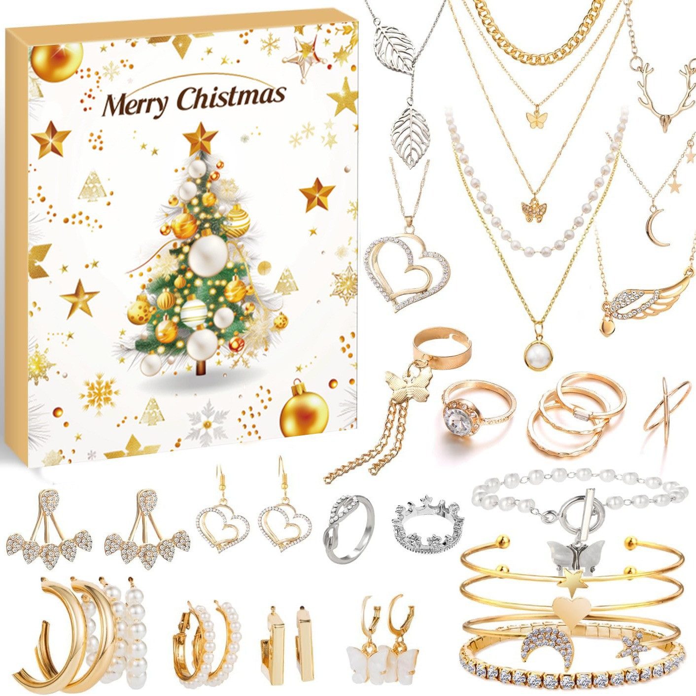 Coonoor Adventskalender Schmuck Adventskalender 2025, 24 Tage Weihnachten Countdown Kalender, Weihnachtskalender Geschenk für Kinder Teenager Frauen Mädchen