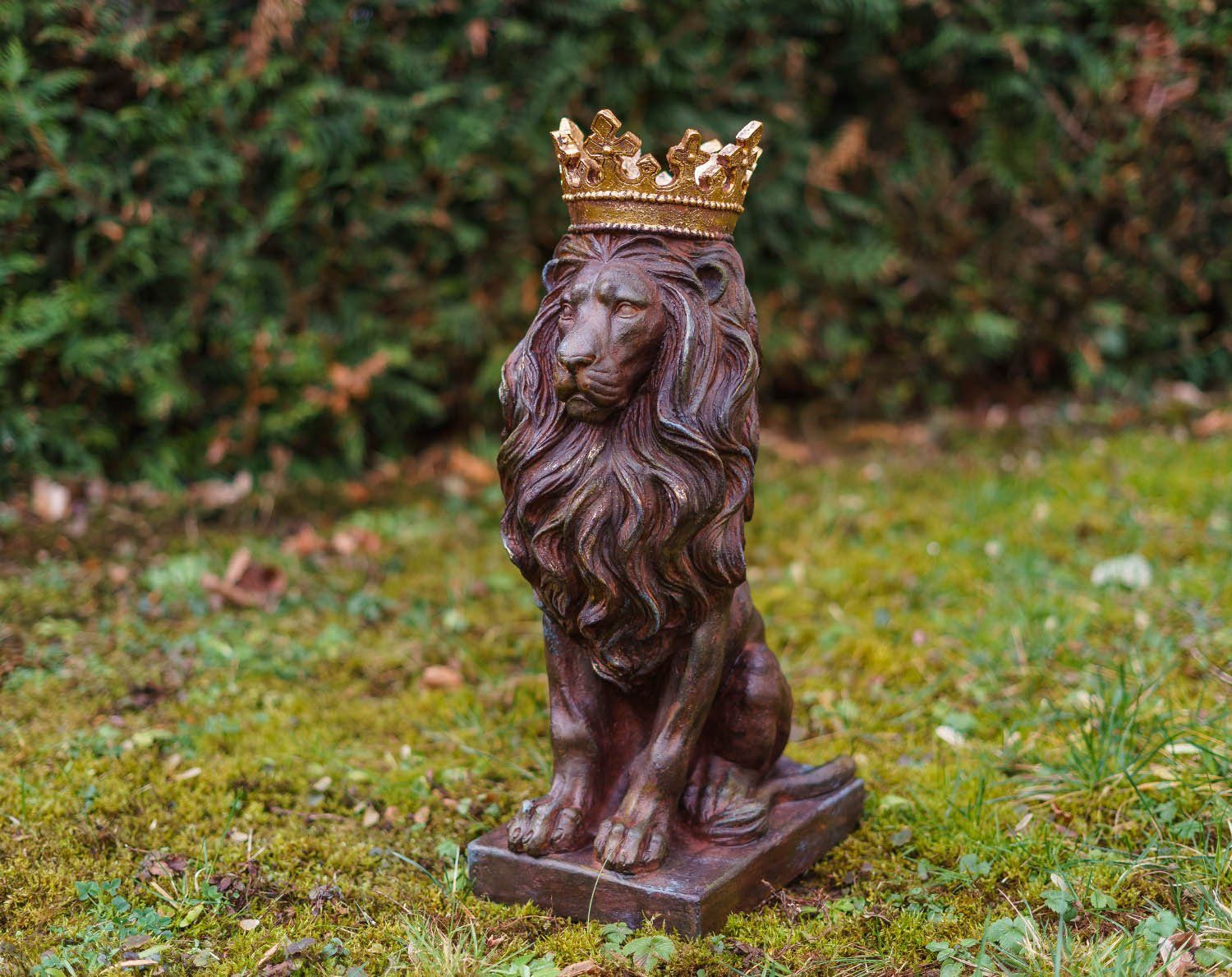 Kunststein Raubkatze Dekofigur Löwe 5 mit Figur Aubaho Skulptur Krone Statue Antik-Stil