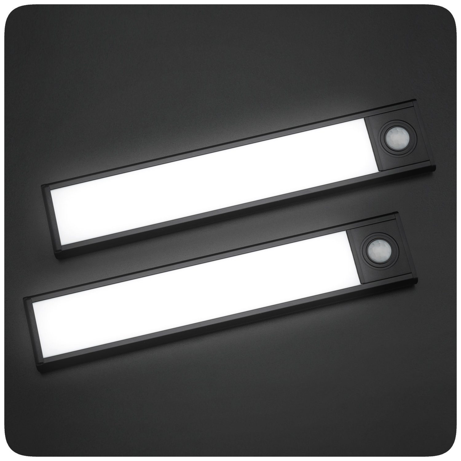 PRECORN Schrankleuchte Schranklicht 20cm 2er USB schwarz Lichtleiste wiederaufladbar LED Set