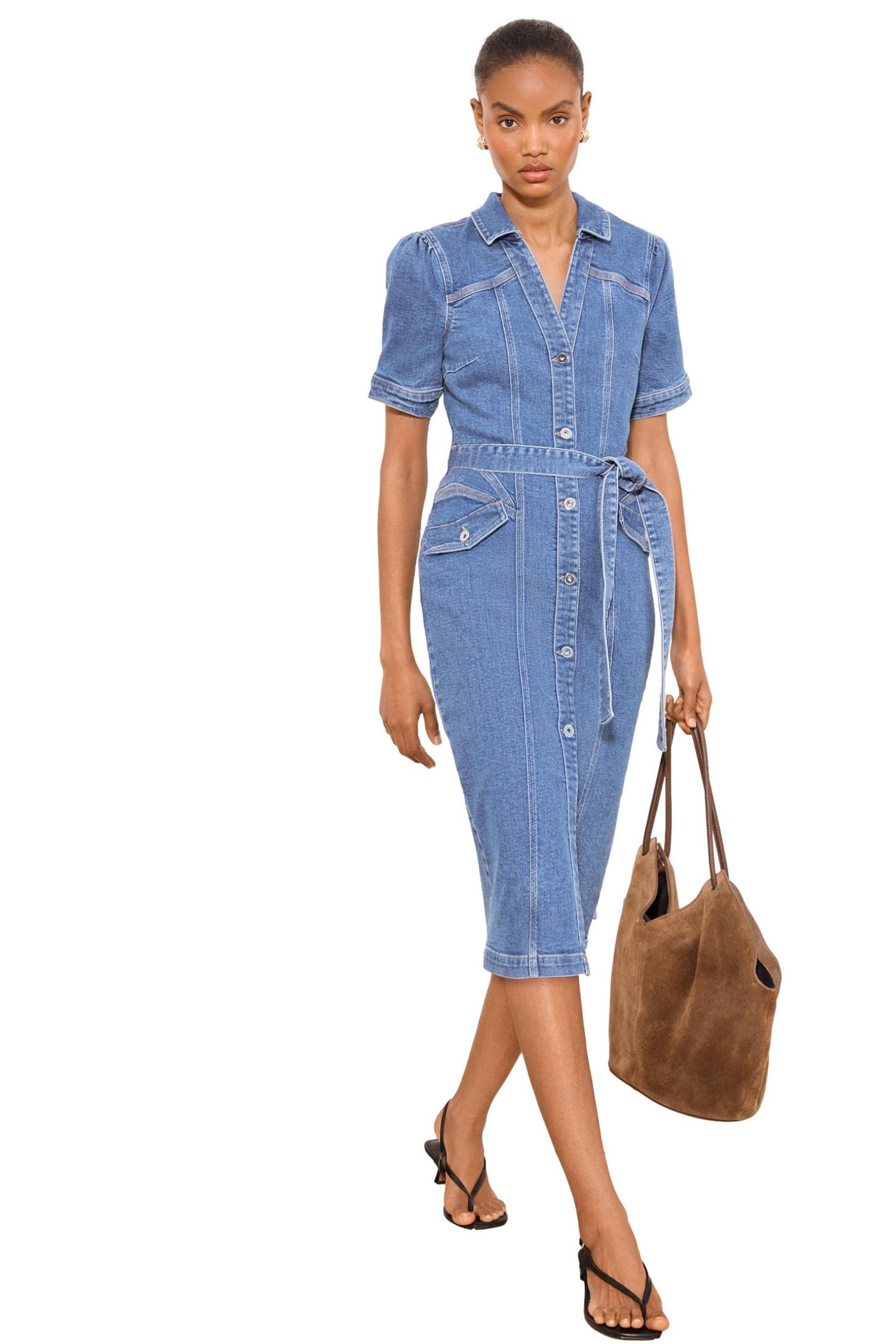 LIPSY Midikleid Lipsy Kurzärmeliges Midi-Denimkleid (1-tlg)