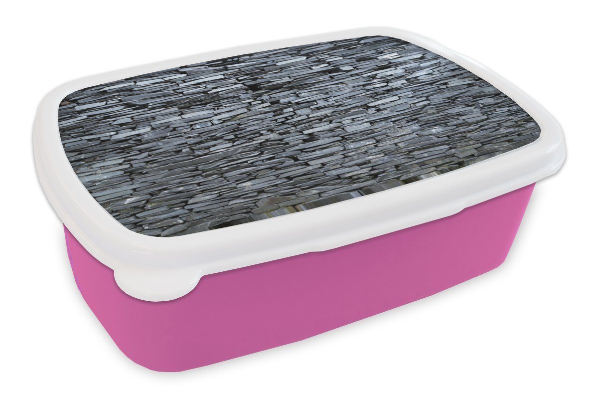 Snackbox, rosa MuchoWow gefärbte für Grau Kunststoff Brotbox Kinder, (2-tlg), Mädchen, Kunststoff, Lunchbox Steinmauer, Erwachsene, Brotdose