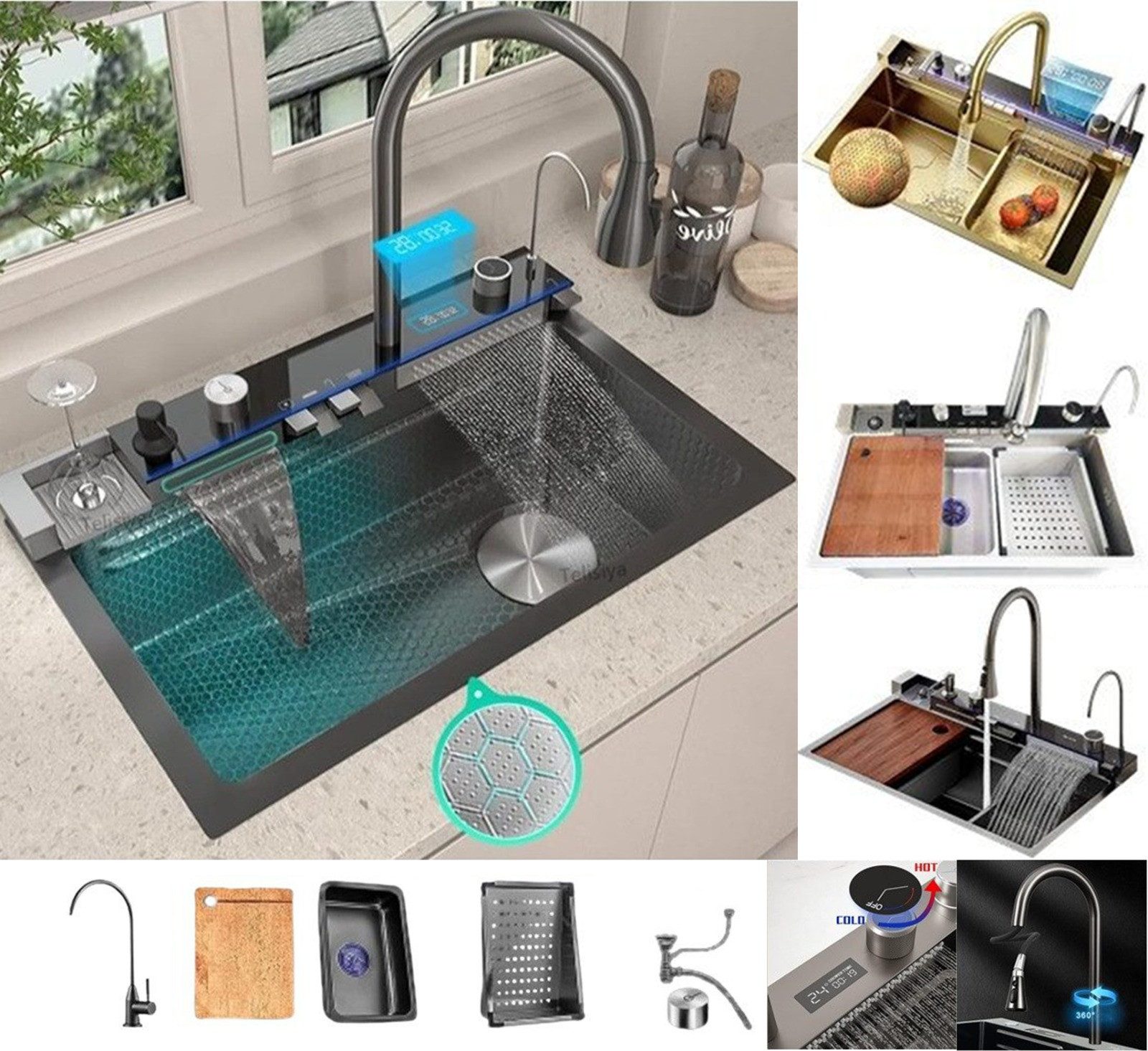 Faizee Home Küchenspüle Küchenspüle Nano 75x46cm - Wasserfallspüle aus hochwertigem Edelstahl, 75/46 cm