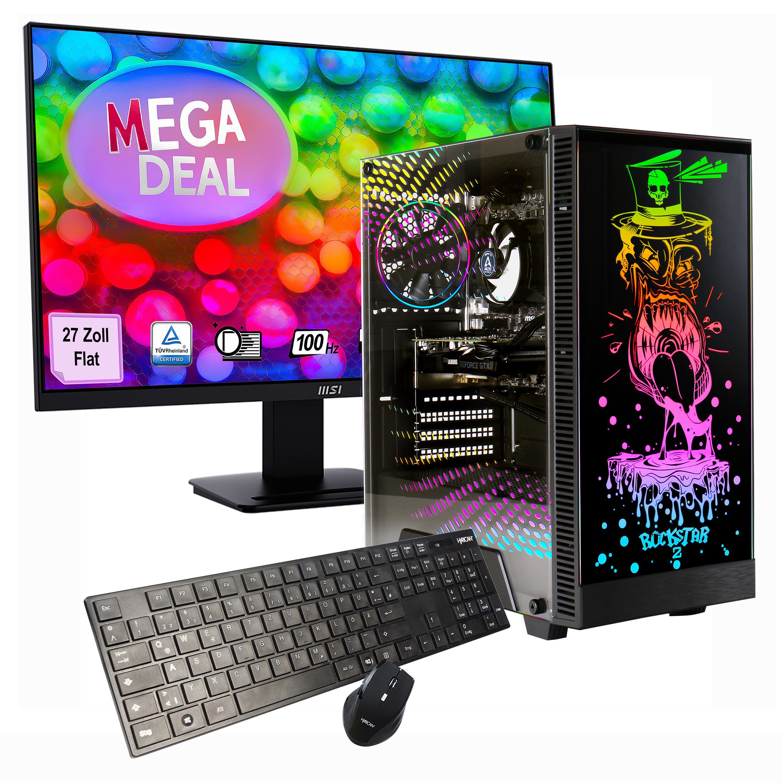 GAMEMAX MegaDeal Rockstar SET02602 PC-Komplettsystem (27", AMD Ryzen 7 5700X, GeForce RTX 5060, 32 GB RAM, 1000 GB SSD, Windows 11 + MSI PRO MP273A Flat Monitor, 69cm (27)