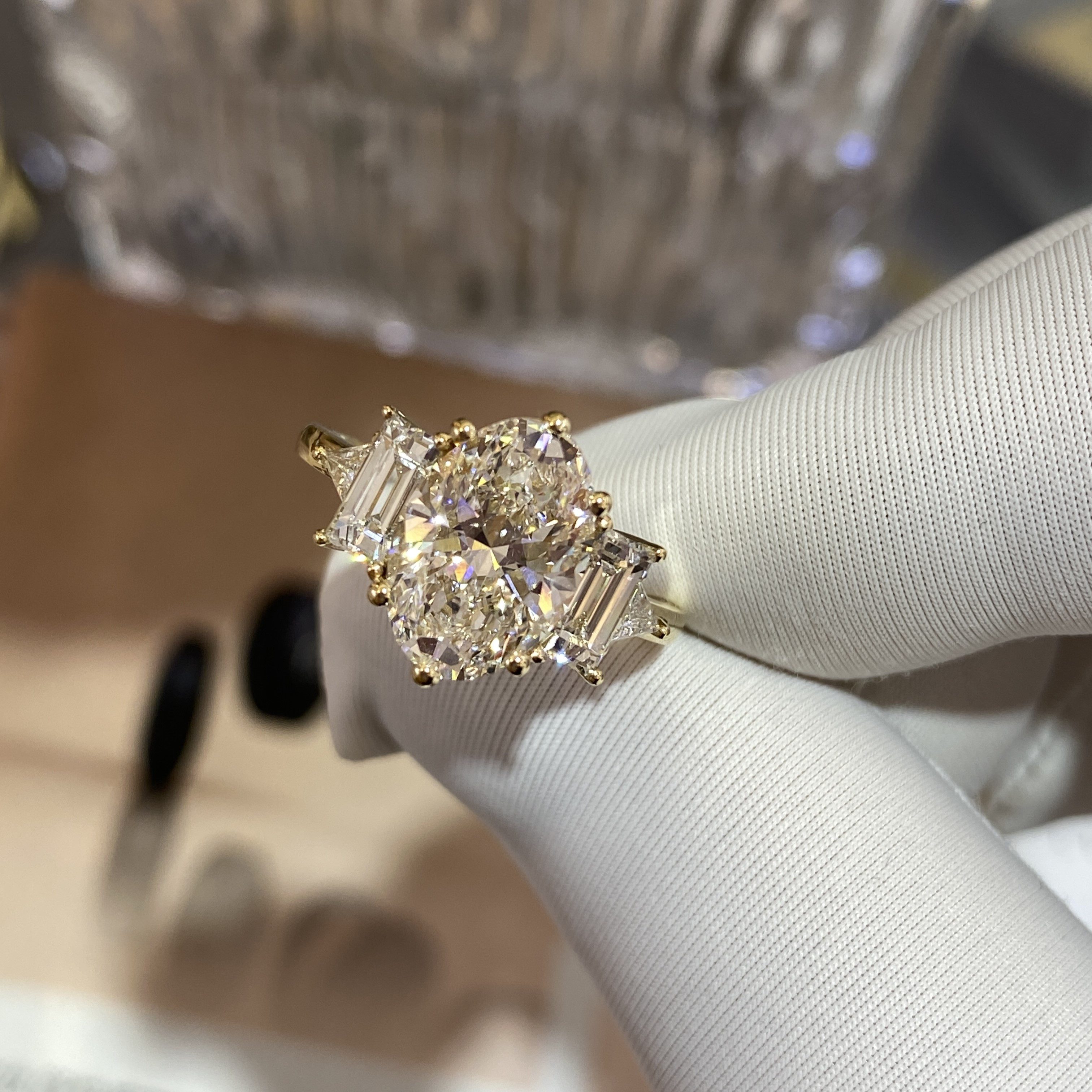 Jumpeak Diamantring Zeitloser,Verlobungsring mit ovalem Diamant,Brautset,Ring Gold Damen, Verlobungsring Damen,Labordiamant 3 karat,E,VVS2,2EX,Luxus,14K-Gold