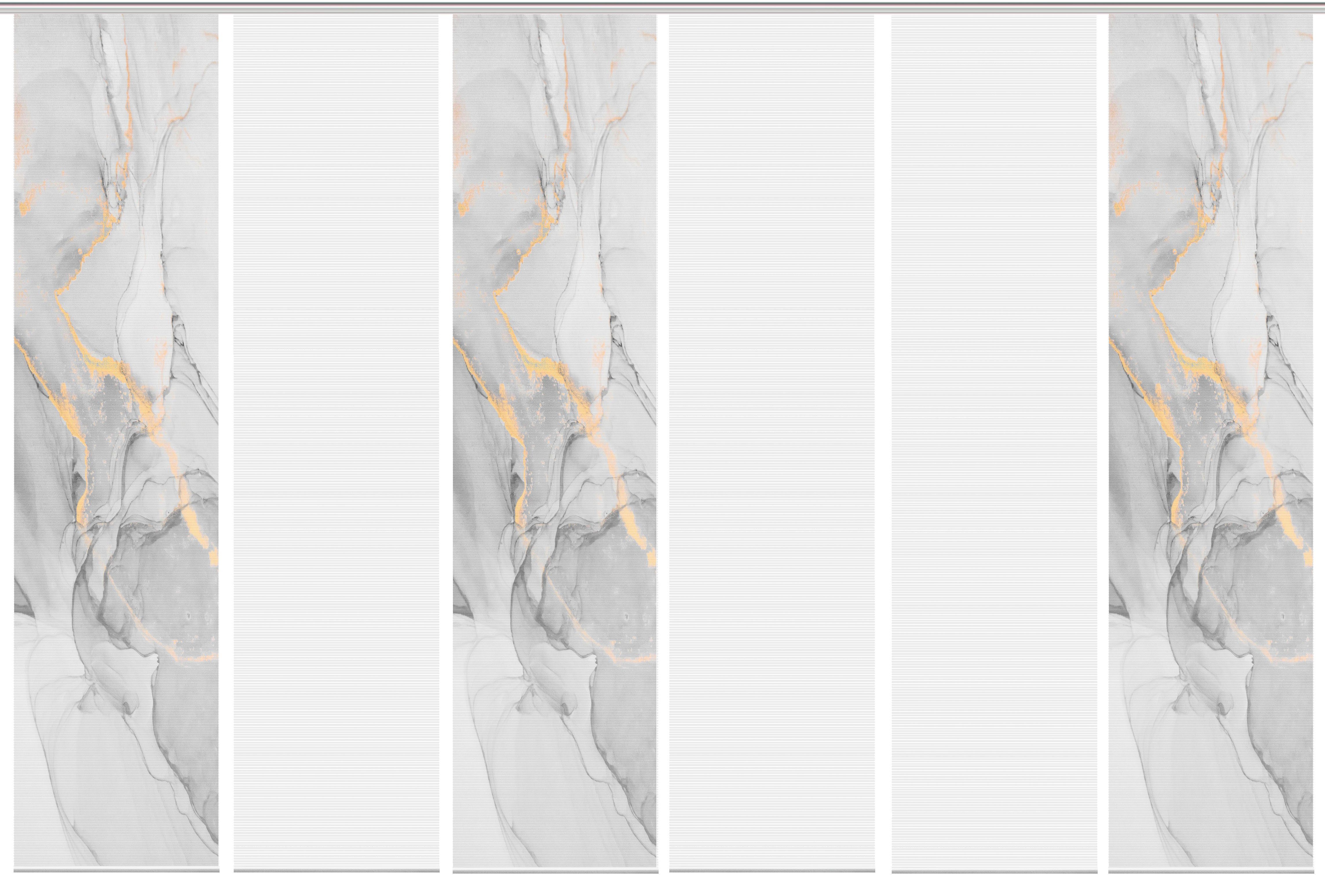 Schiebegardine MARMOSA 6er SET, Vision Bambus-Optik, goldfarben/grau bedruckt Digital St), S, Paneelwagen (6 blickdicht