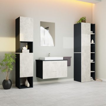 GARLIVO Badezimmer-Set Badezimmerschrank GLC2, hängend, stehend, Beton, Hochschrank, Breite 31,5 cm