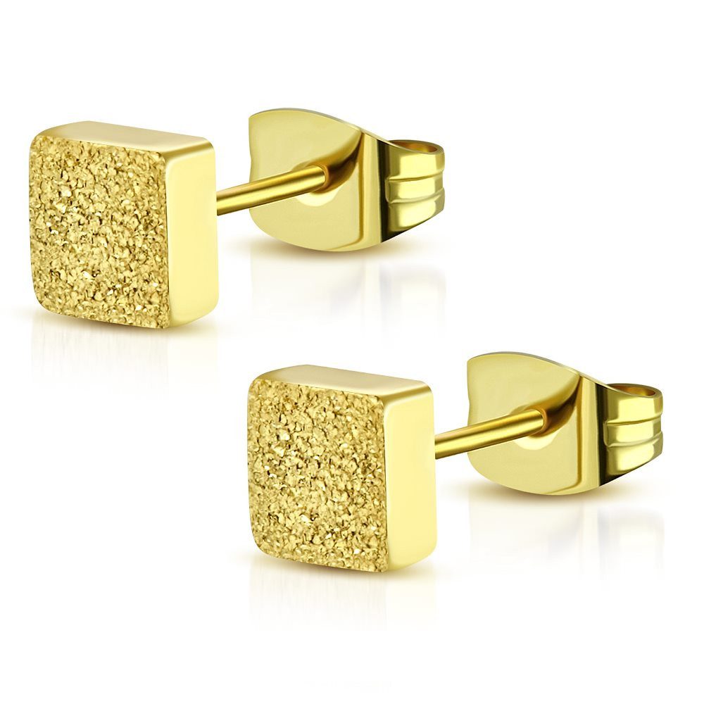 Ohrring-Set Ohrstecker quadratisch 4 mm goldfarben aus Edelstahl Damen