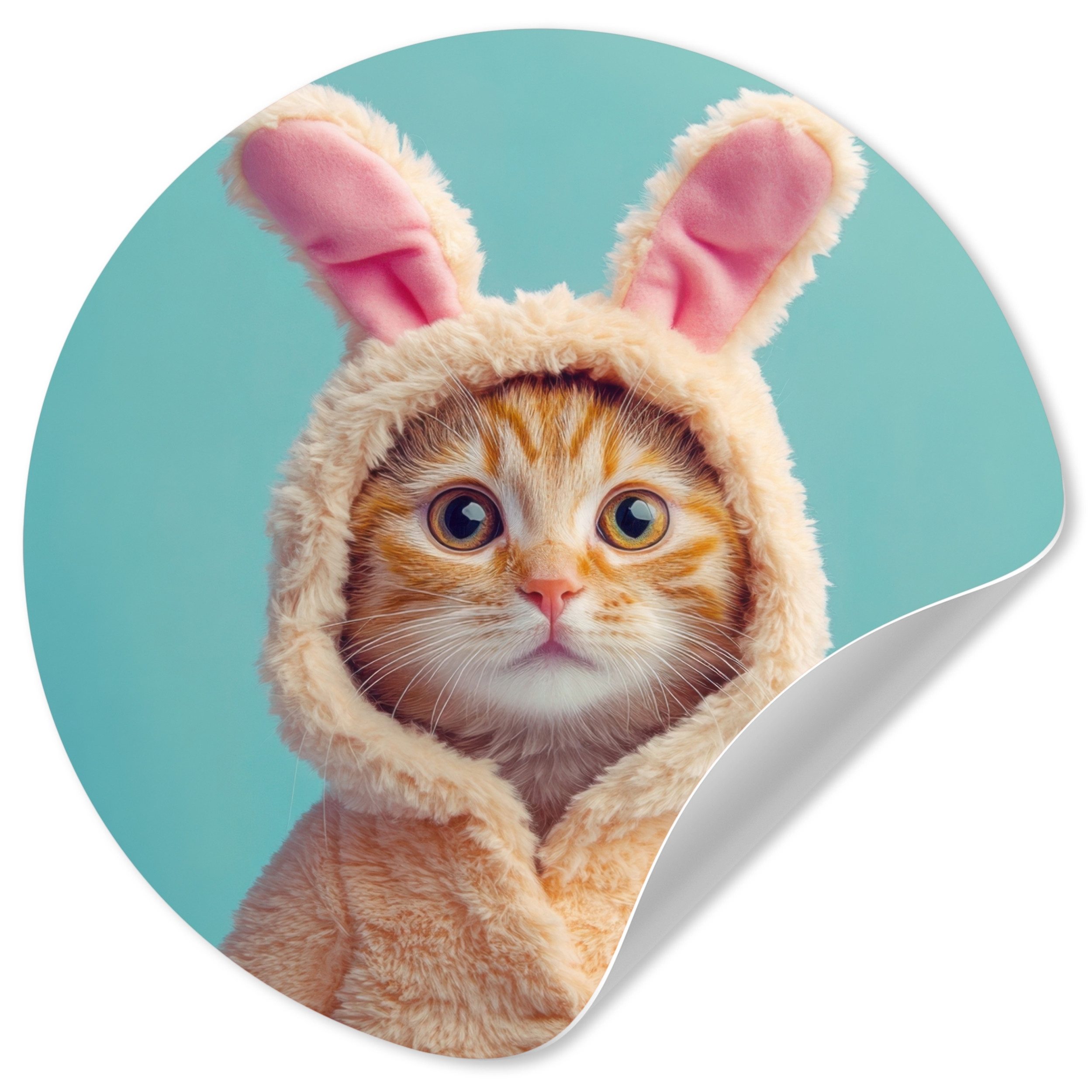 MuchoWow Wandsticker Osterhase - Katze - Kostüm (1 St), Selbstklebende Runde Vliestapete, Wohnzimmer, 140x140 cm
