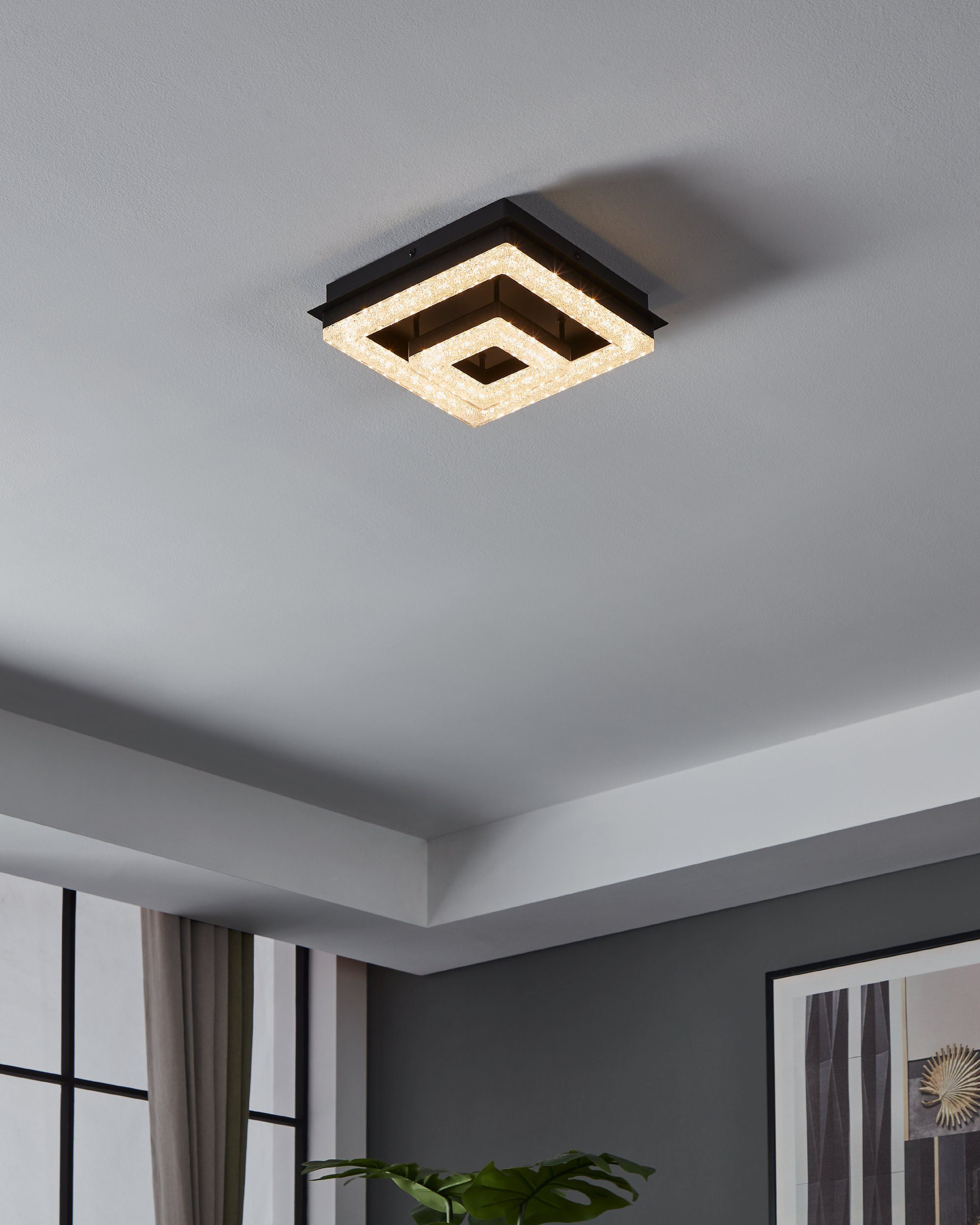 EGLO LED Deckenleuchte Fradelo 1, Leuchtmittel inklusive, Wand-/Deckenleuchte - L26 x B26 x H8,5cm - schwarz - 4X2W;1X3,5W inkl.