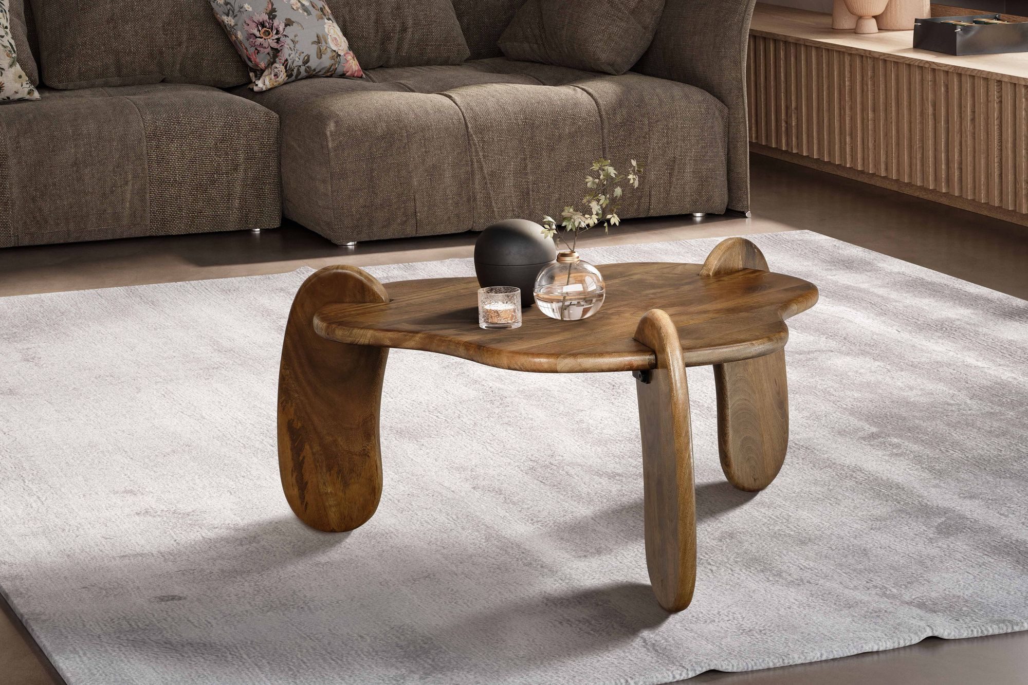 FINEBUY Couchtisch Couchtisch Massivholz Ø78cm Design Wohnzimmertisch in or günstig online kaufen