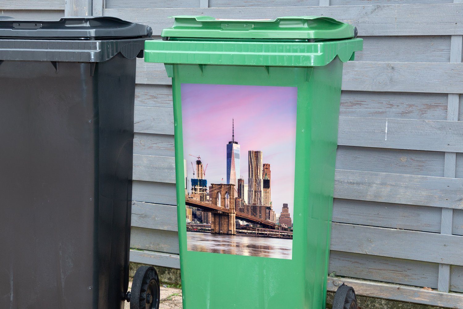 MuchoWow und Mülleimer-aufkleber, Abfalbehälter New Bridge Sticker, St), Skyline (1 Wandsticker Yorker Brooklyn Mülltonne, Container, die