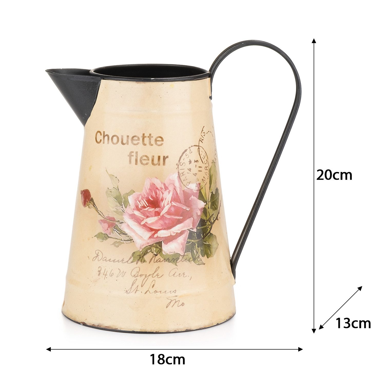 Moritz Gießkanne Gießkanne Zink mit Motiv Rosen Retro Design (Gießkanne), Dekoration Deko Blumentopf Umtopf Trockenblume Topf Übertopf Kanne