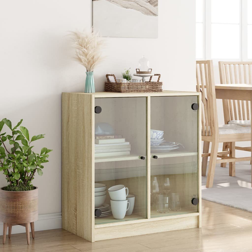 vidaXL Beistellschrank Beistellschrank mit Glastüren Sonoma-Eiche 68x37x75, günstig online kaufen