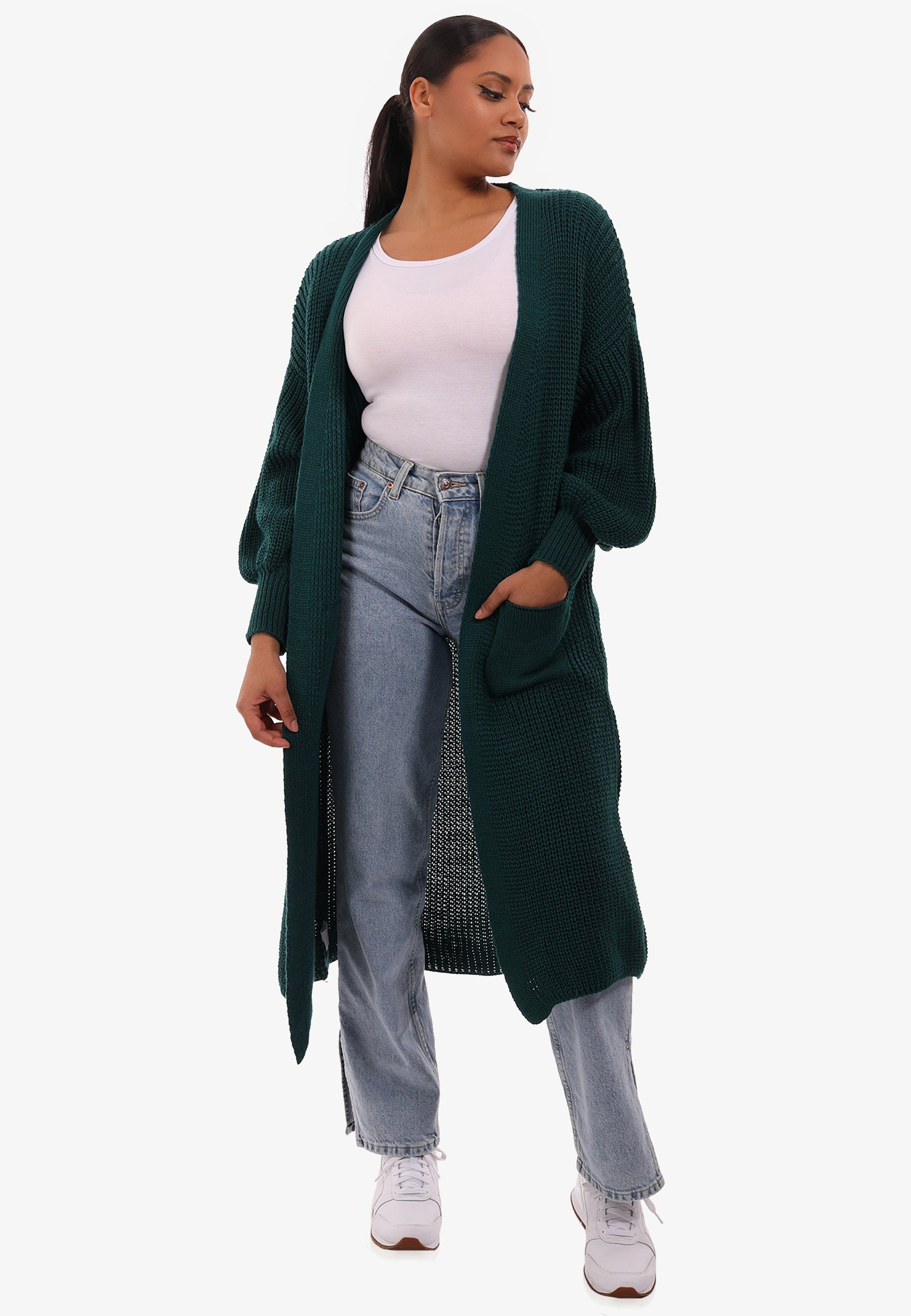 YC Fashion mit Cardigan Cardigan Basic Unifarbe, aufgesetzten Strickjacke Taschen Verschlusslos Style petrol & in