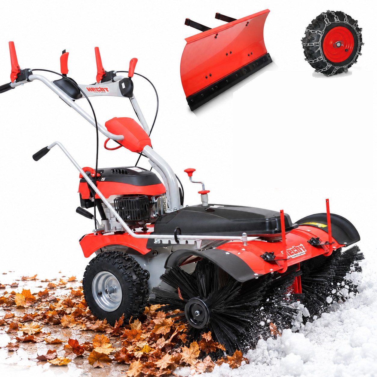 Hecht Benzin-Kehrmaschine 8101 S mit Schneeschild, 100,00 cm Arbeitsbreite, (2-tlg), 6,5 PS, Elektrostart, Schneeketten