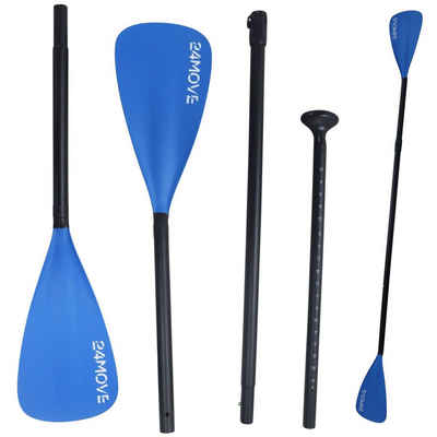 24Move Doppelpaddel, Premium Stand Up Paddle Aluminium, verstellbar, 4-teilig SUP-Paddel, (2 in 1 Paket, als Einzelpaddel oder Doppeltes Paddel, blau), für Paddelboards, Kajakboot und Ruderboot, universell einsetzbar