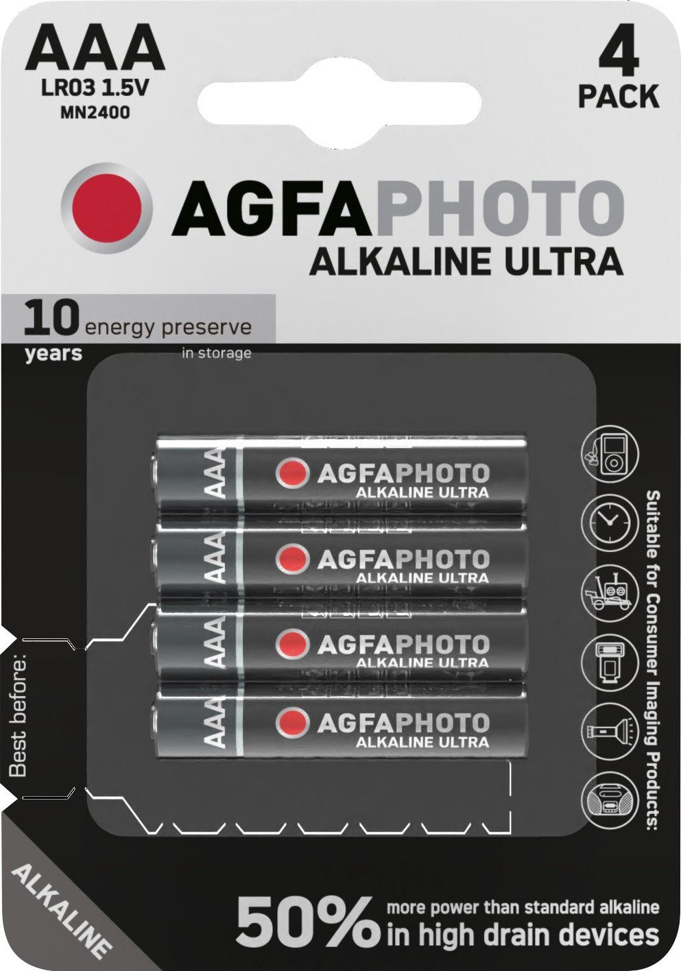 AgfaPhoto Agfaphoto Batterie Alkaline, Micro, AAA, LR03, 1.5V Ultra, Retail Bli Batterie