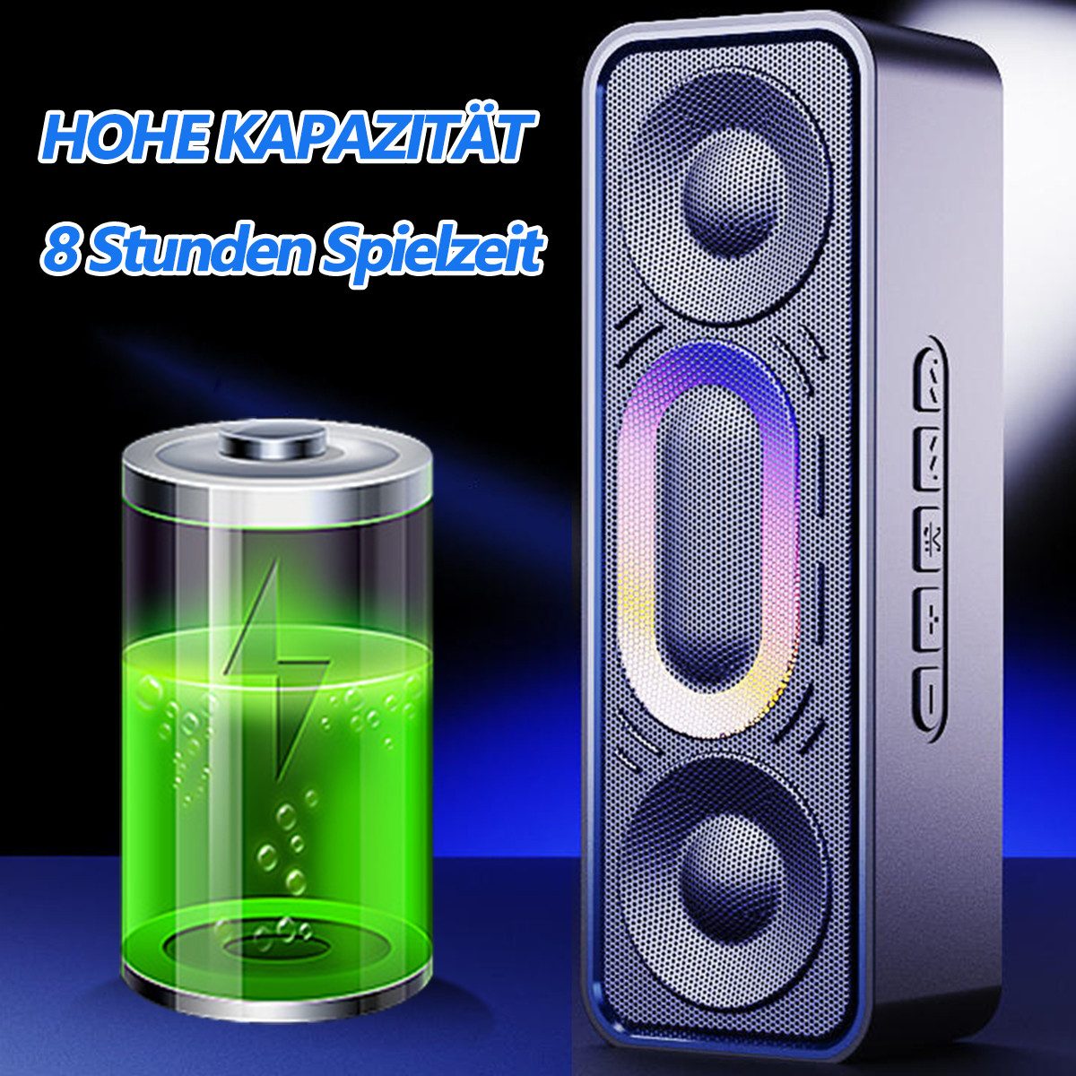 MOPUEA Bluetooth Lautsprecher 3D Surround TWS Tragbarer FM Radio Lautsprecher Bluetooth-Lautsprecher (Bluetooth 5.0 TWS 3D Sound FM Radio LED Licht 1500mAh) – Bild 4 von 5