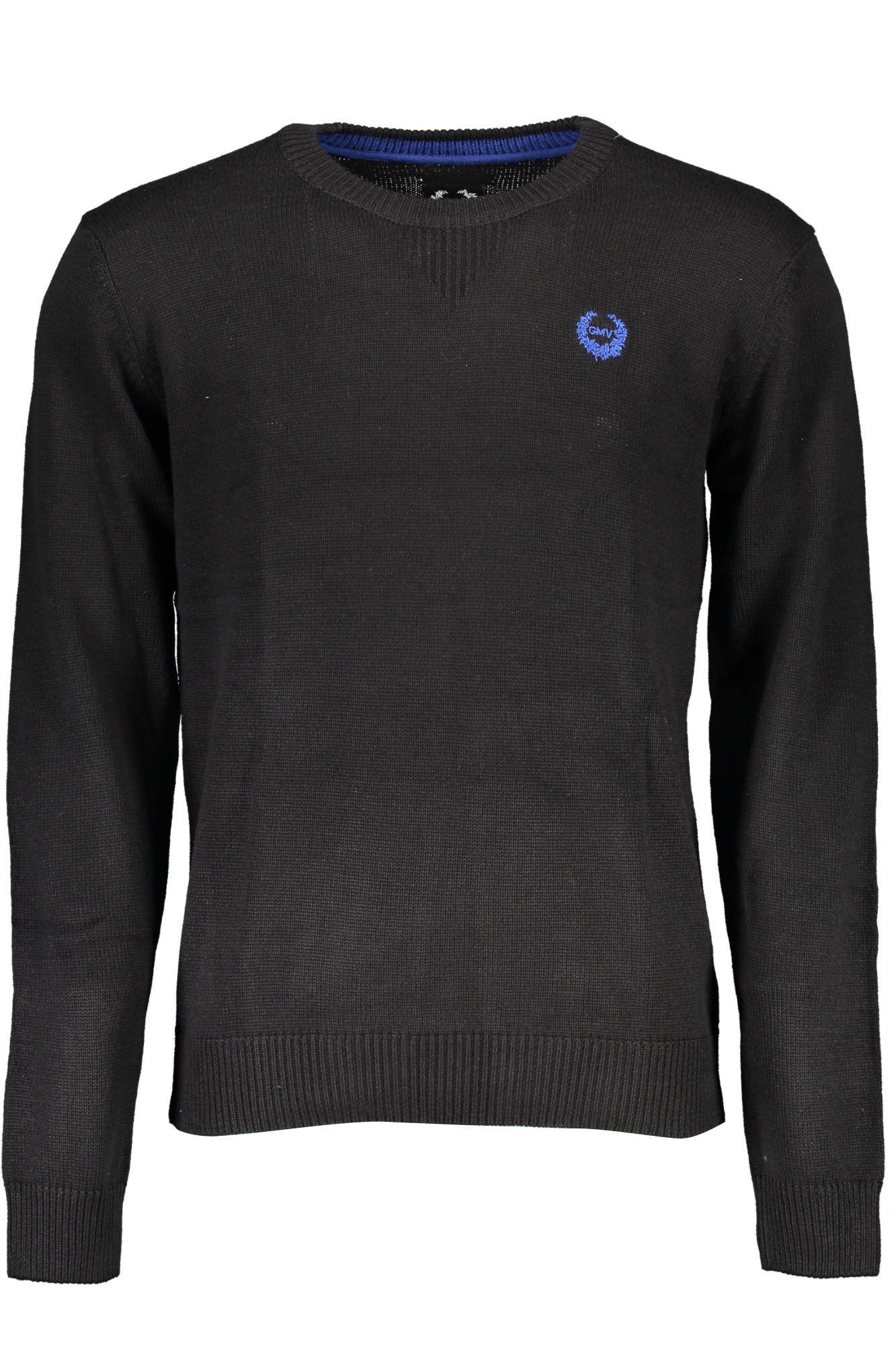 GIAN MARCO VENTURI Strickpullover Schwarzer Herrenpullover: Langarm, Rundhals, Stickerei, Kontraste