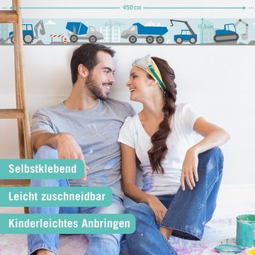 lovely label Bordüre Bagger & Baustelle mint/blau - Wanddeko Kinderzimmer, selbstklebend