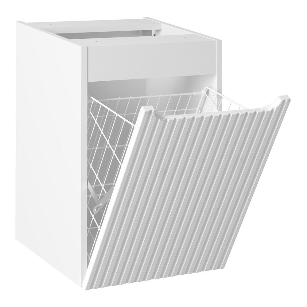 Lomadox Badkommode NEWPORT-56-WHITE, Badschrank Unterschrank mit Wäschekorb, weiß mit gerillter Front