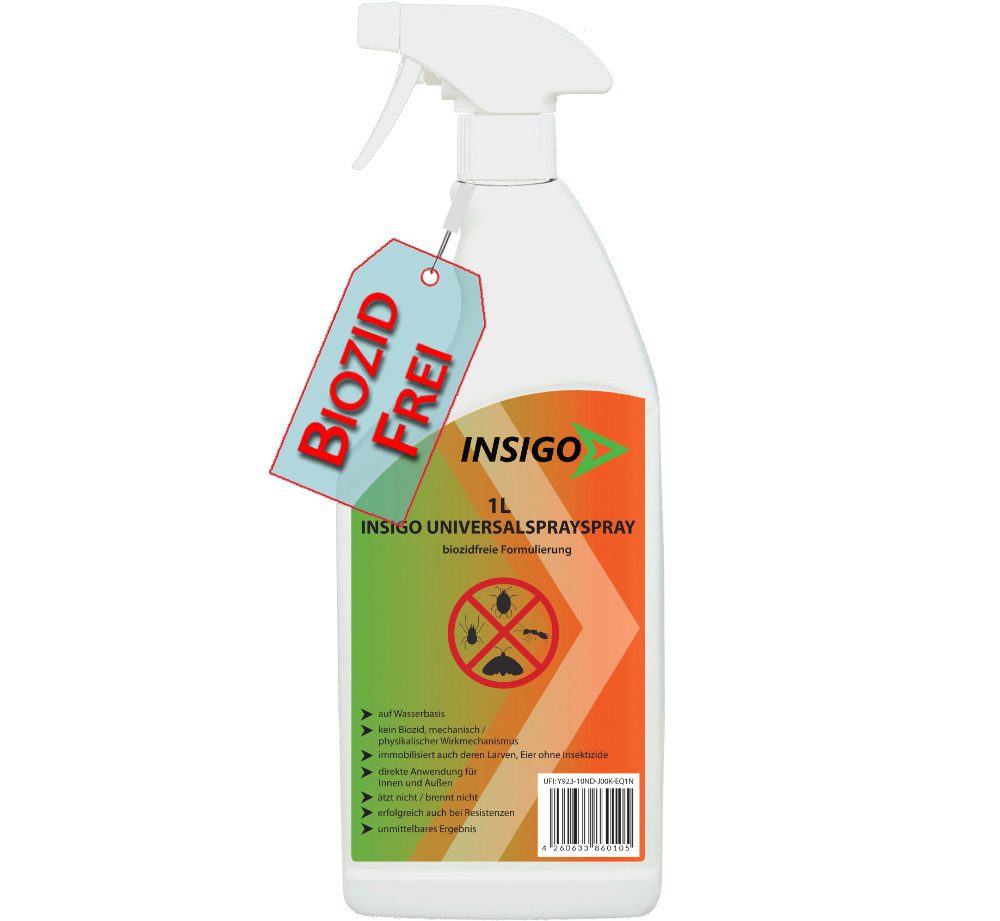 INSIGO Insektenspray Universalspray, Insektenspray, 1 l, biozidfreie Formel, auf Wasserbasis, geruchsarm, brennt / ätzt nicht