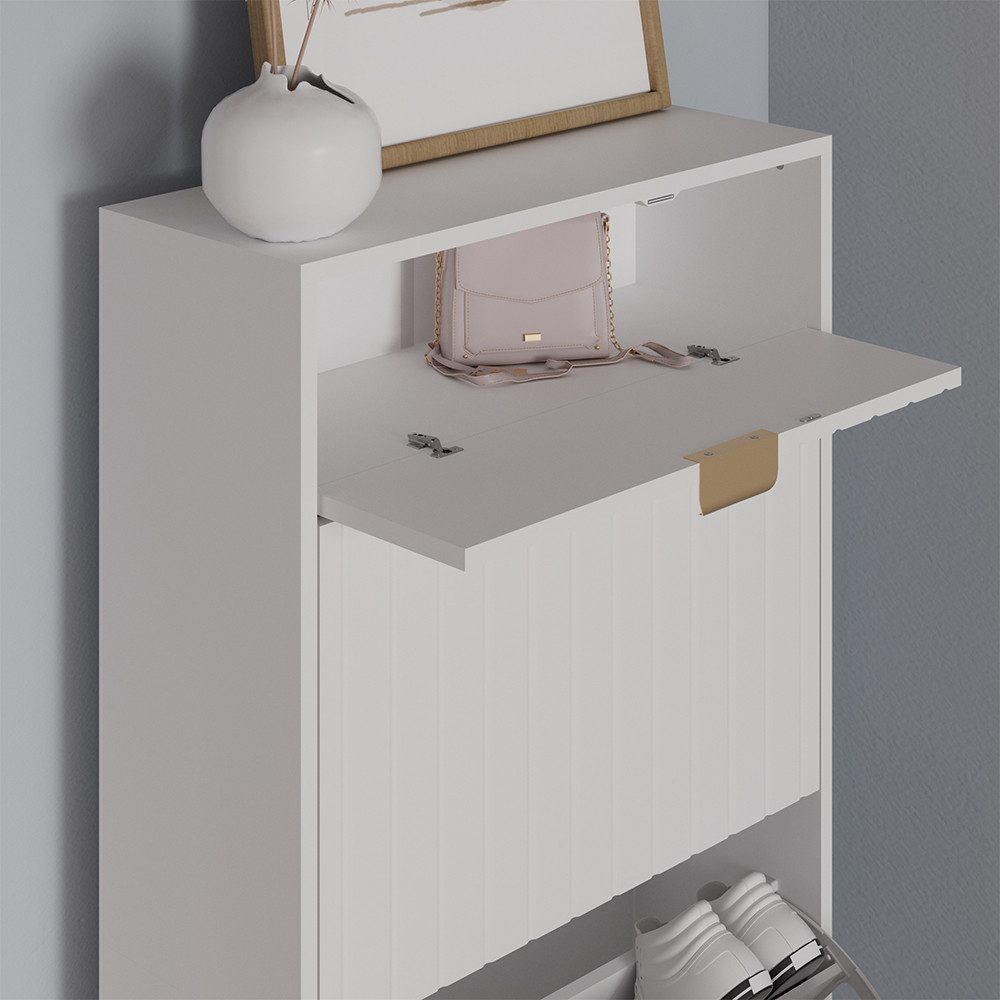 Vicco Schuhschrank Helge, Weiß, 60 x 145 cm 3 Fächer günstig online kaufen