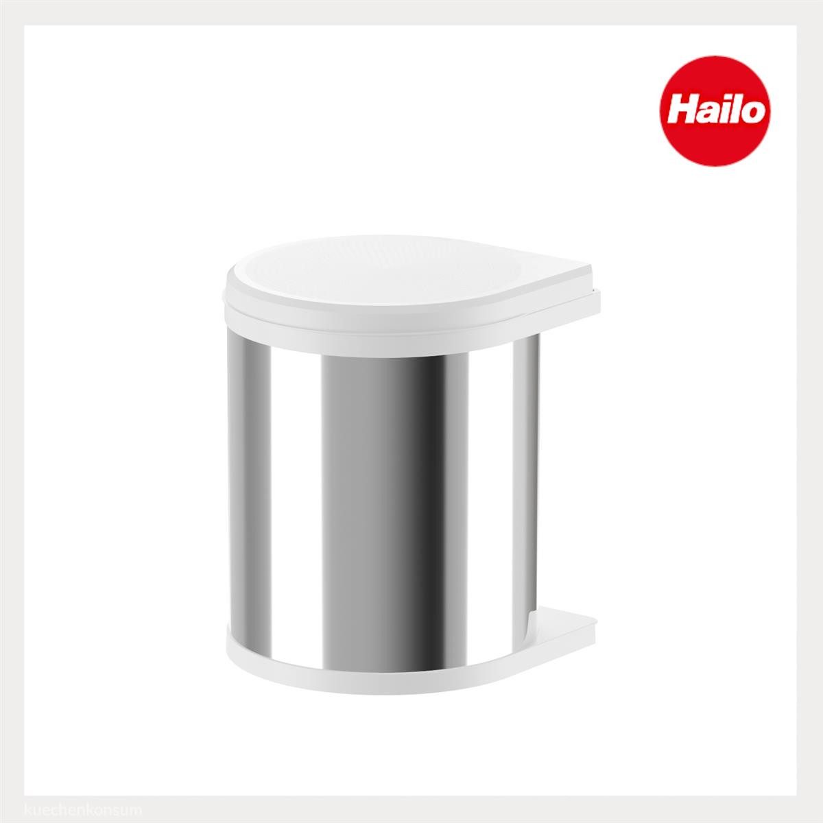 Hailo Einbaumülleimer Hailo Abfallsammler 3515011 MO Swing ws Mono 15 Liter Edelstahl / weiß, für Schrankbreite ab 400 mm mit Drehtür