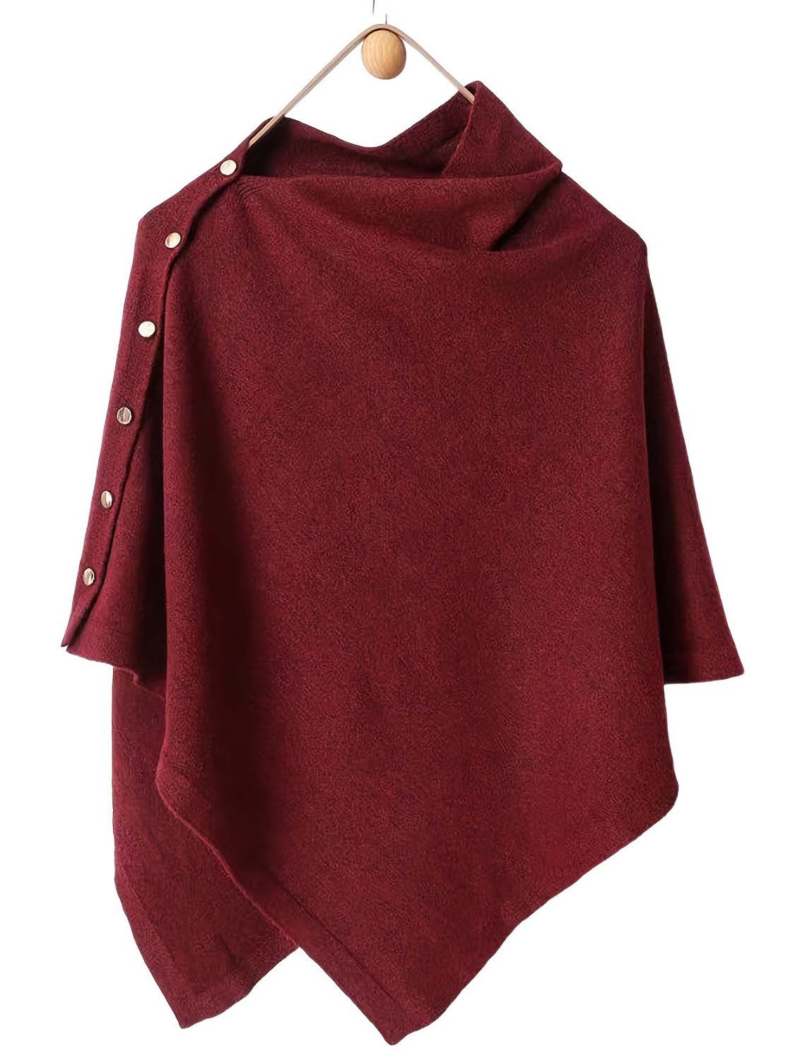 nsihing Poncho Einfarbiger Damen-Umhang, mit goldenen Knöpfen,Winter