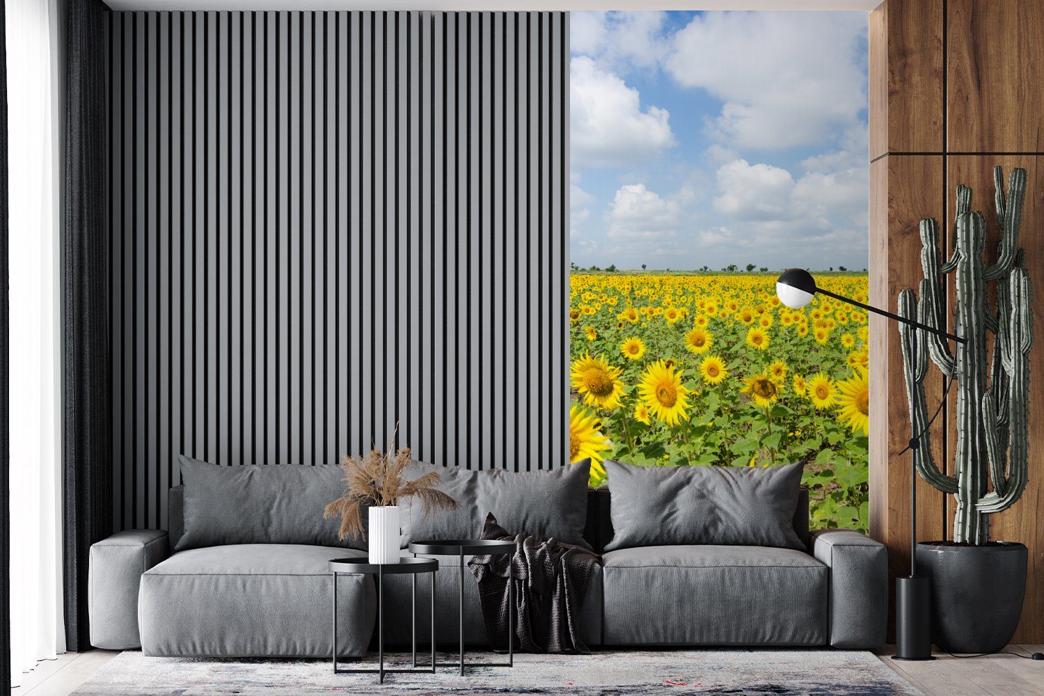 MuchoWow Gelb Sonnenblumen - Wolken - - Landschaft, Blumen - St), bedruckt, (2 Fototapete Vliestapete Schlafzimmer - Küche, Fototapete Natur Matt, Wohnzimmer für