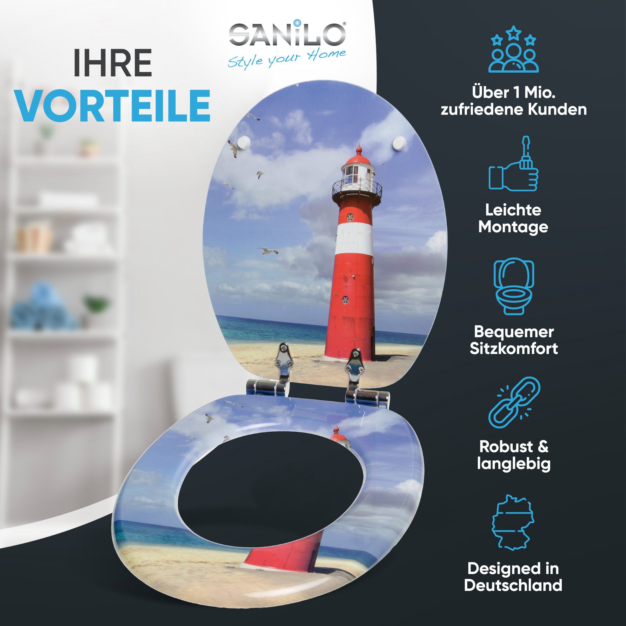 Sanilo WC-Sitz mit Absenkautomatik, viele schöne Toilettensitze direkt vom Hersteller, Premium Toilettendeckel, moderner Klodeckel, leichte Montage
