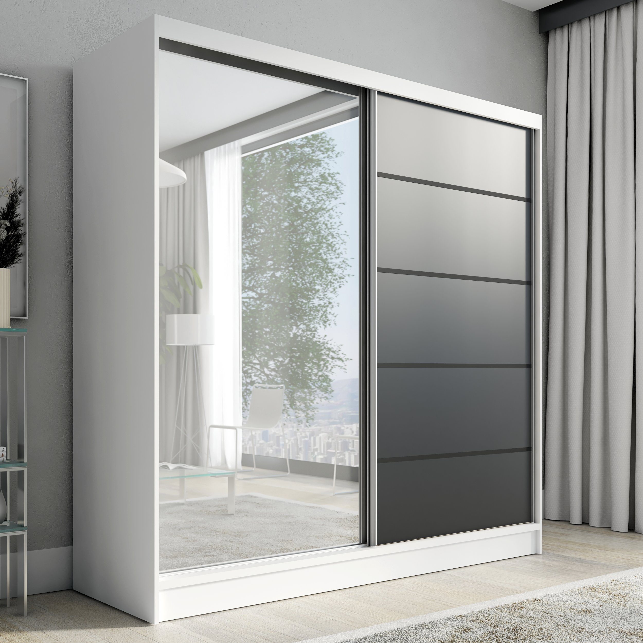 A&J MöbelLand GmbH Schiebetürenschrank NERO 200 cm mit Spiegel drei Schubla günstig online kaufen