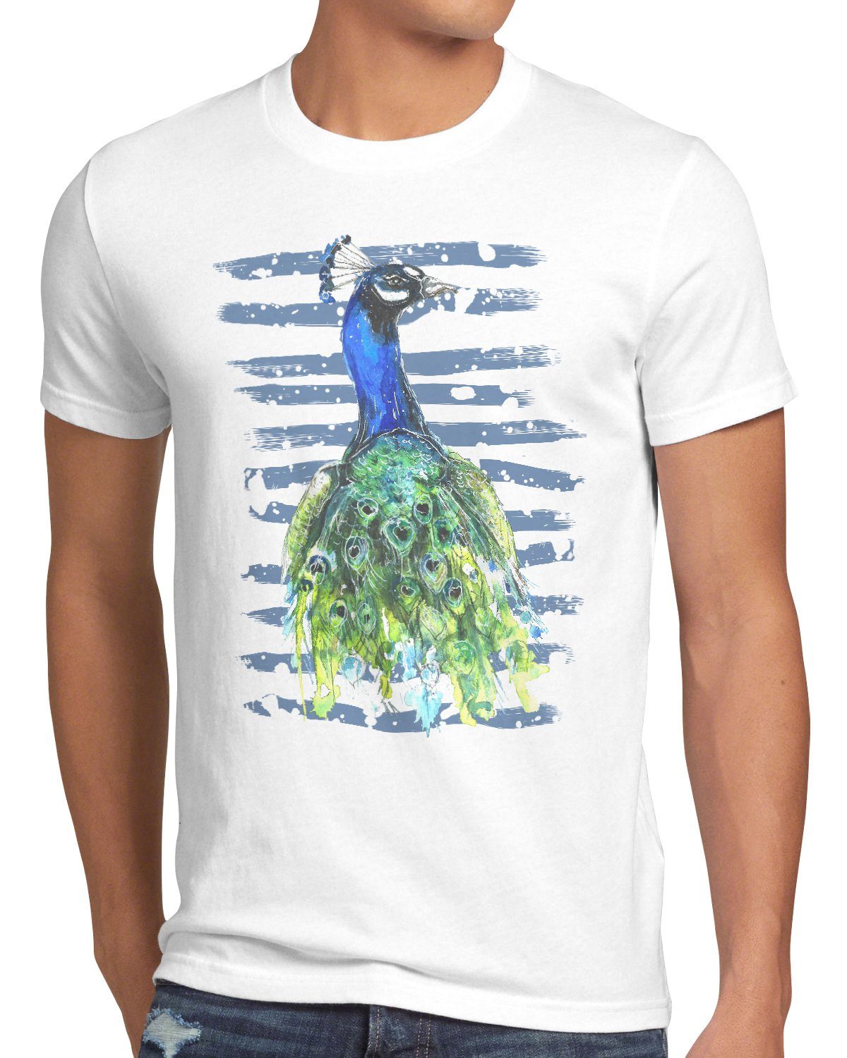 schmuck vogelfreund Herren Pfauenfeder regenwald style3 T-Shirt Print-Shirt